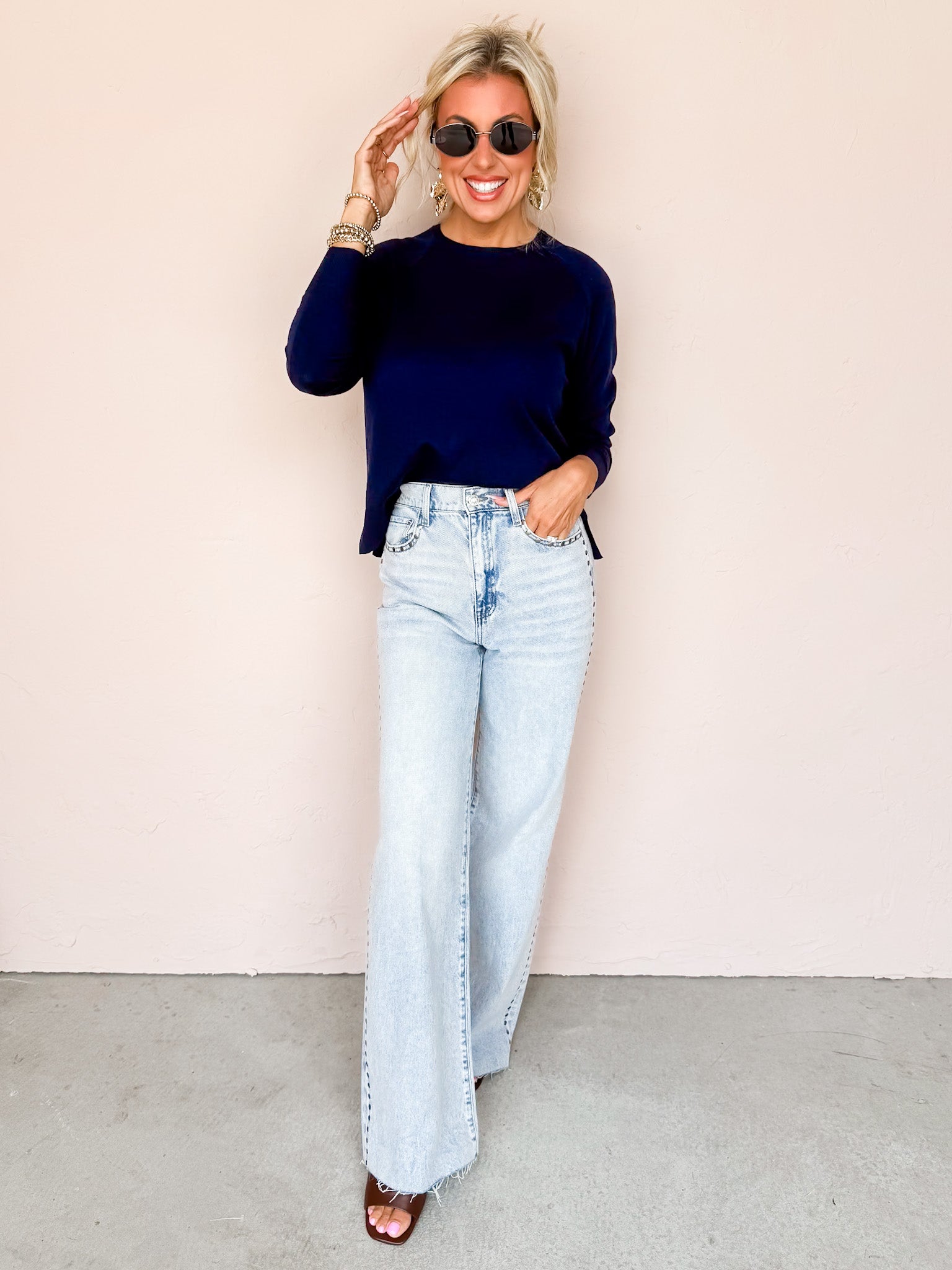 Natural Ease Long Sleeve Sweater-Navy