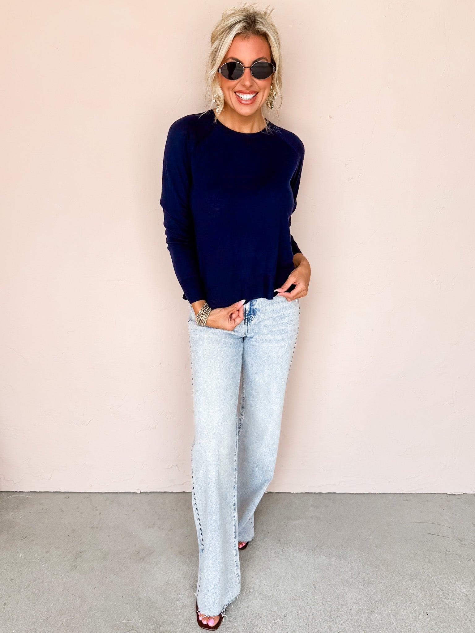 Natural Ease Long Sleeve Sweater-Navy