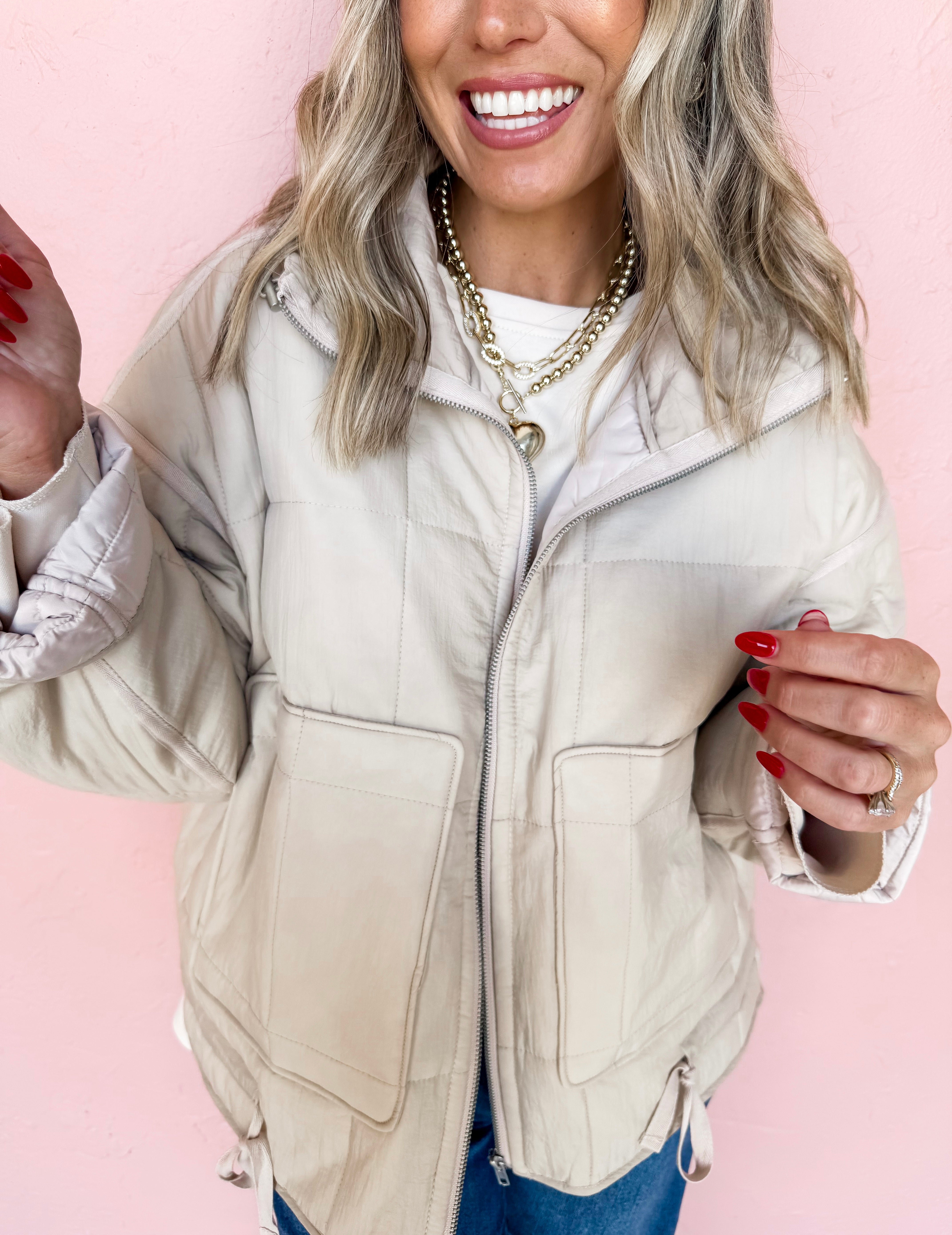 Natural Girl Quilted Zip Up Jacket