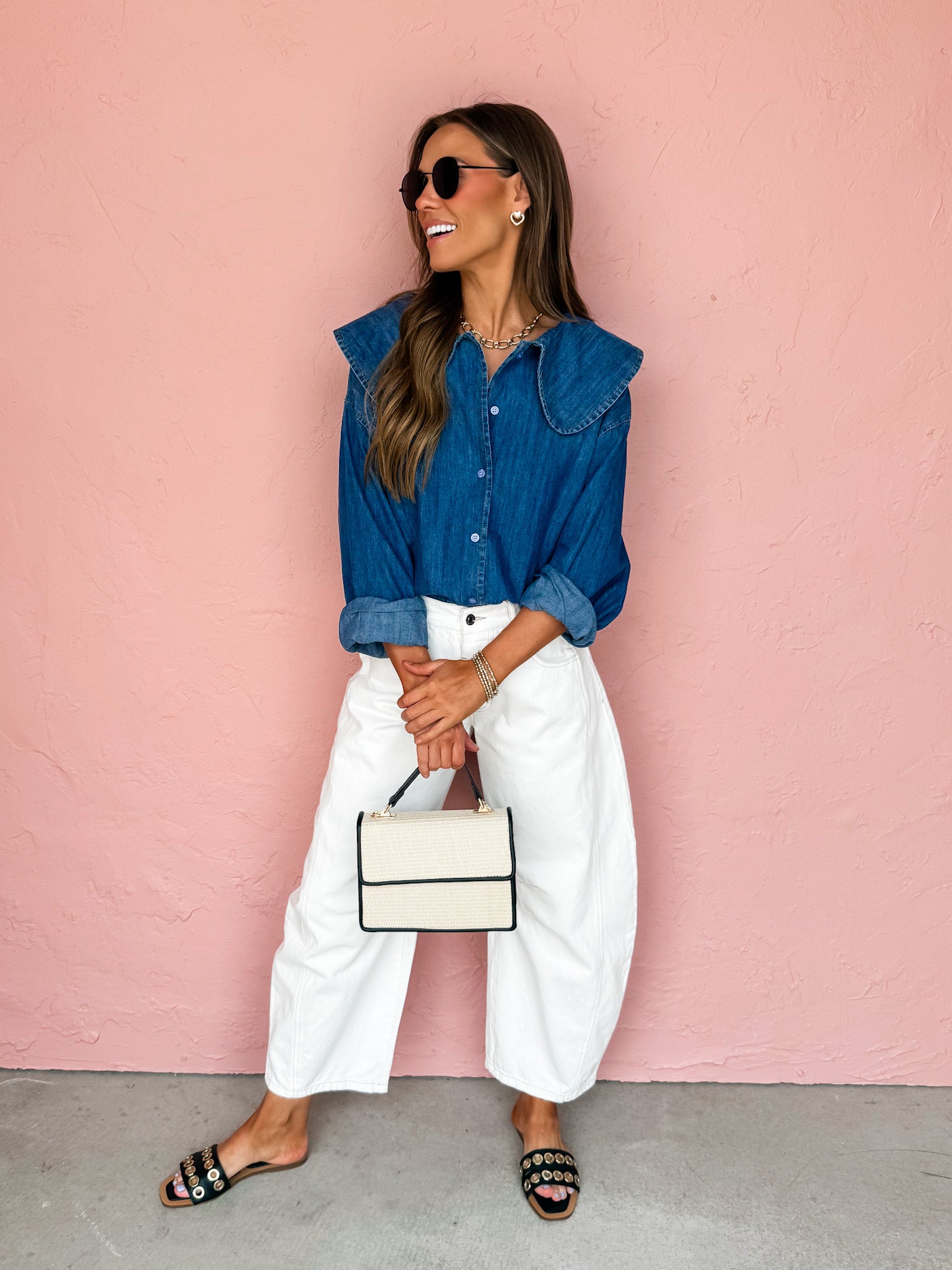 Neverland Peter Pan Collared Button Front Denim Shirt