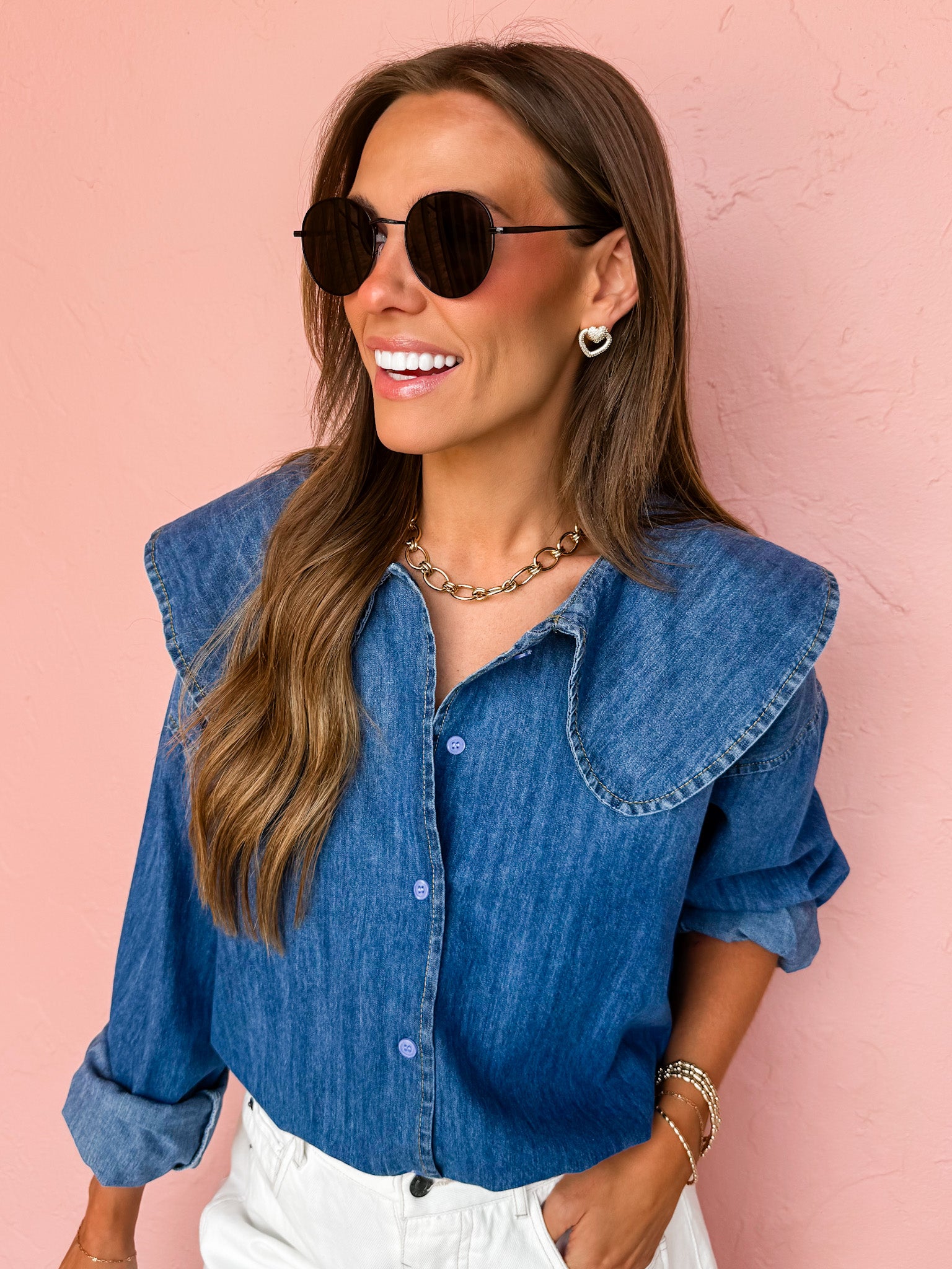 Neverland Peter Pan Collared Button Front Denim Shirt