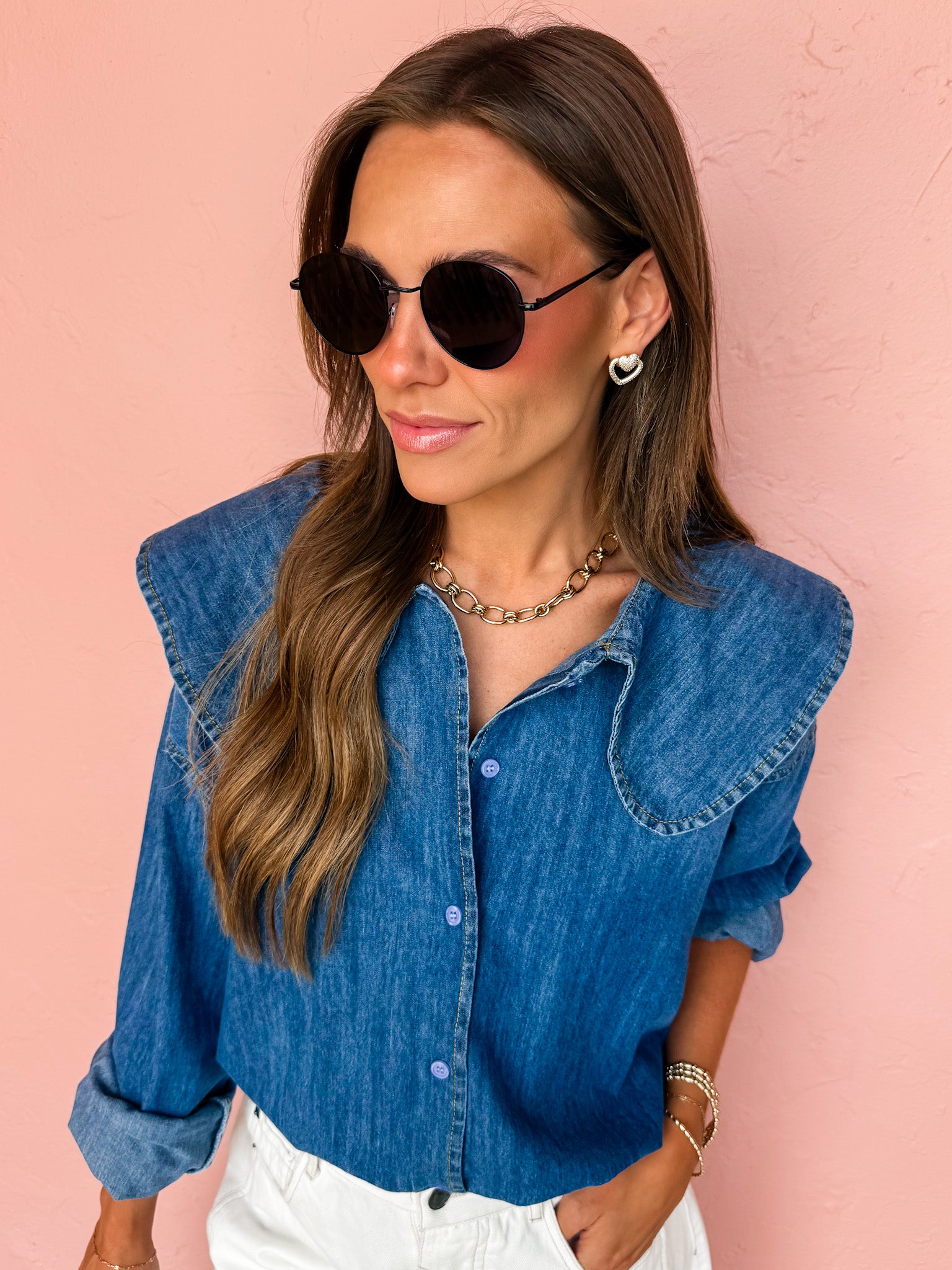 Neverland Peter Pan Collared Button Front Denim Shirt