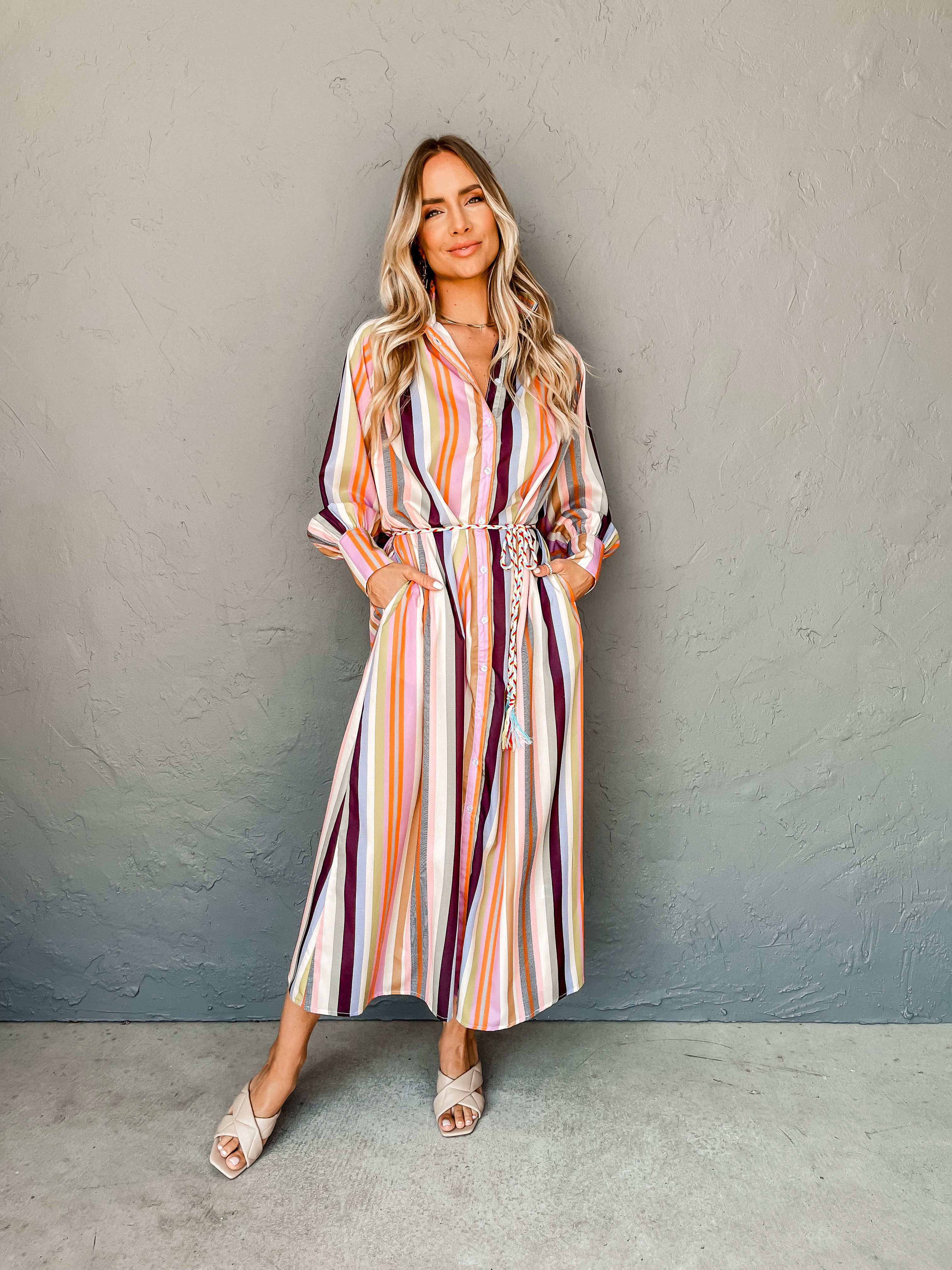 New Chapter Striped Button Front Maxi Dress