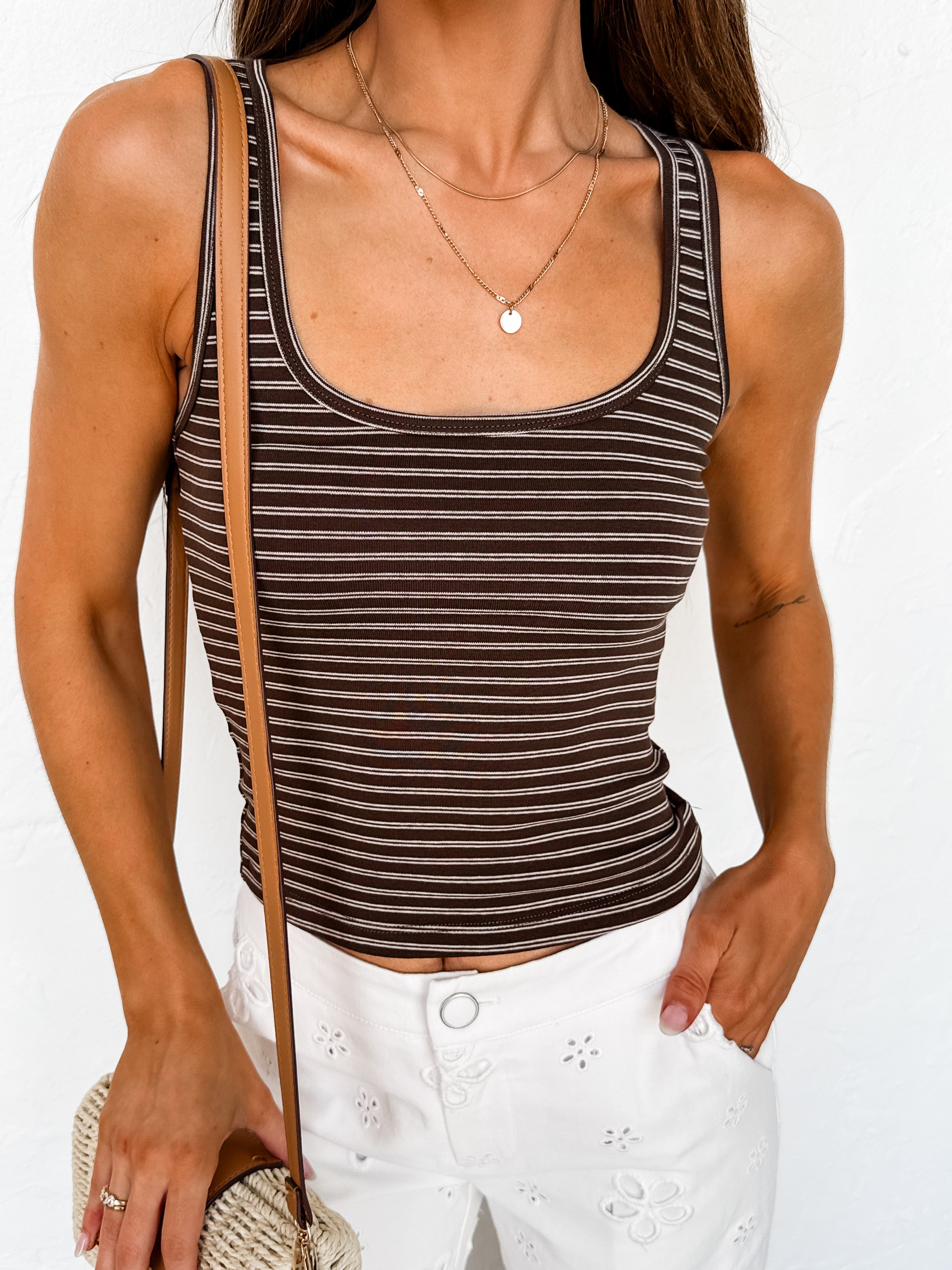 Nia Stripe Scoop Tank Top-Coco
