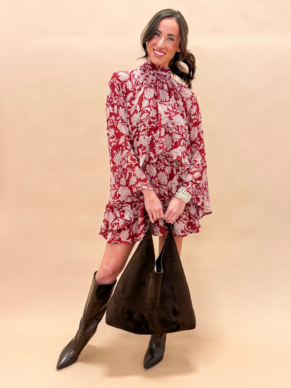 Nicholette Floral High Neck Flowy Dress