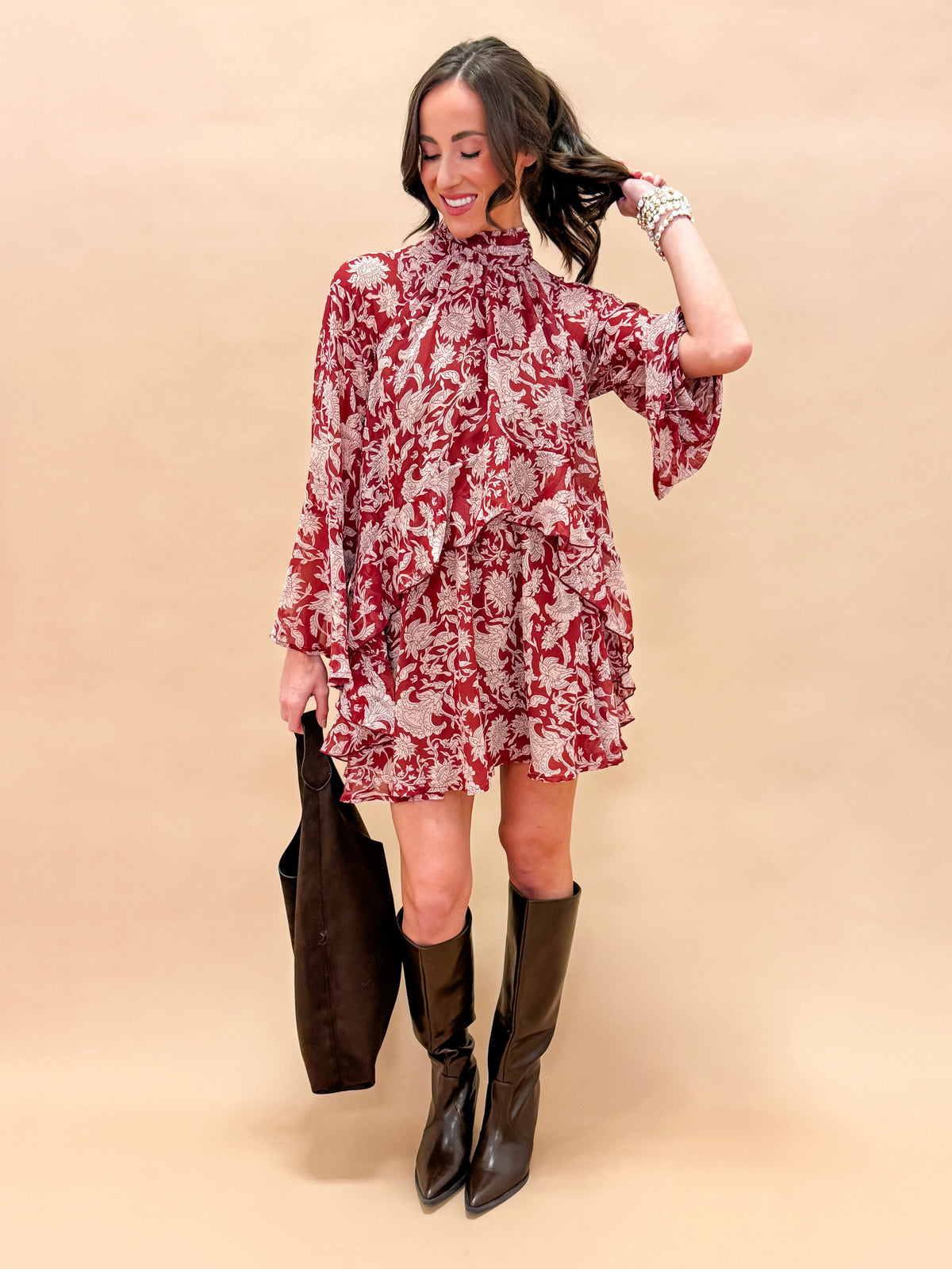 Nicholette Floral High Neck Flowy Dress