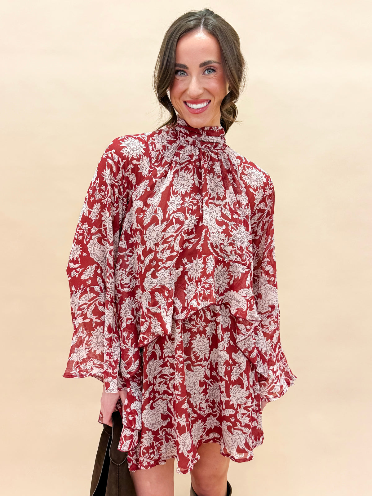 Nicholette Floral High Neck Flowy Dress