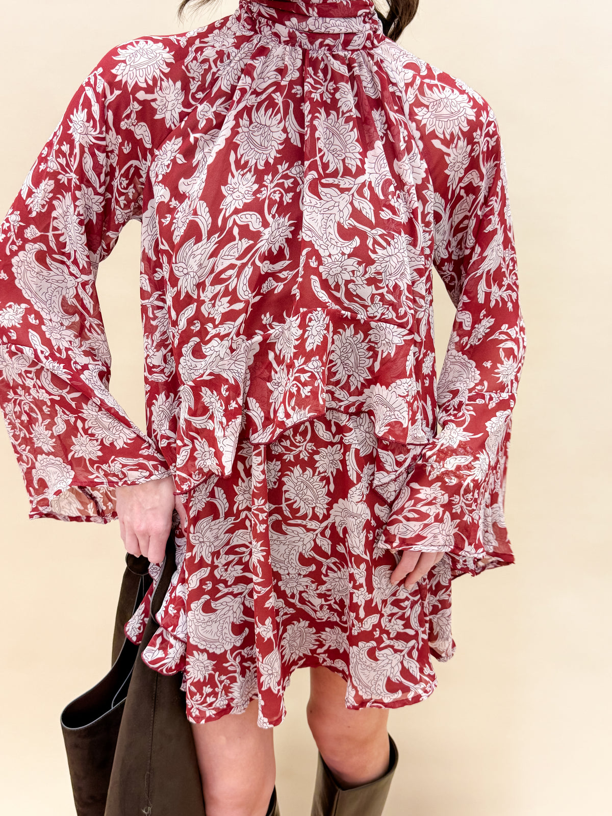Nicholette Floral High Neck Flowy Dress