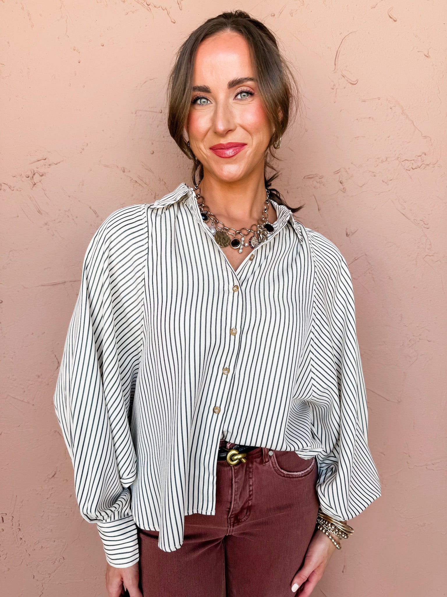 No Matter The Day Striped Button Front Top