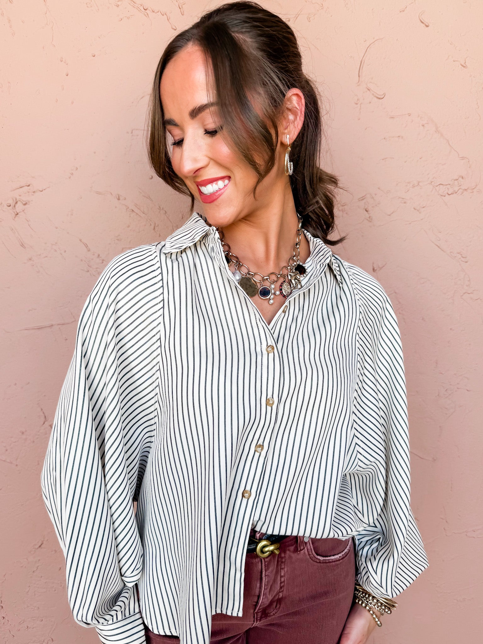 No Matter The Day Striped Button Front Top