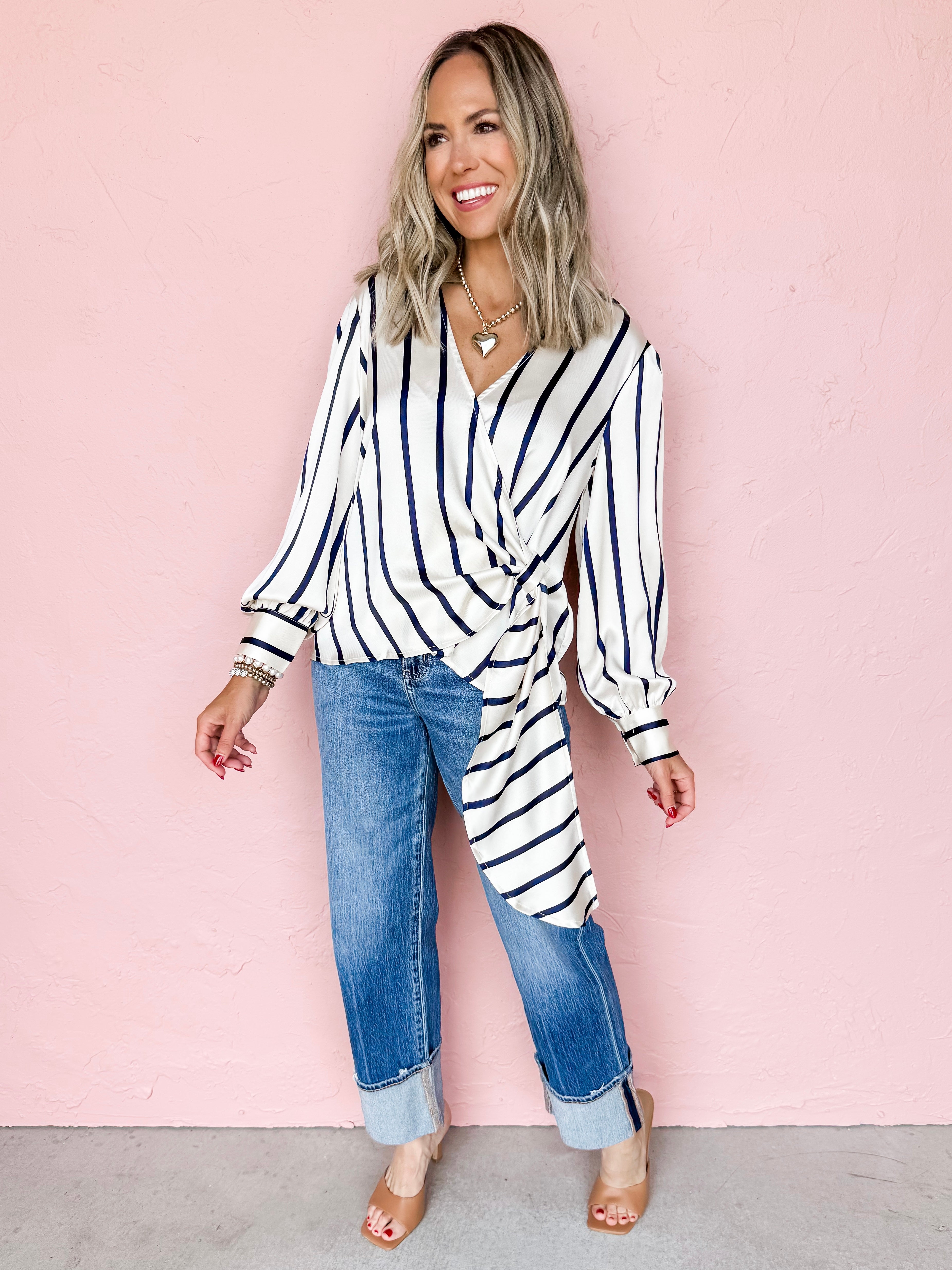 No Matter What Striped Surplice Top