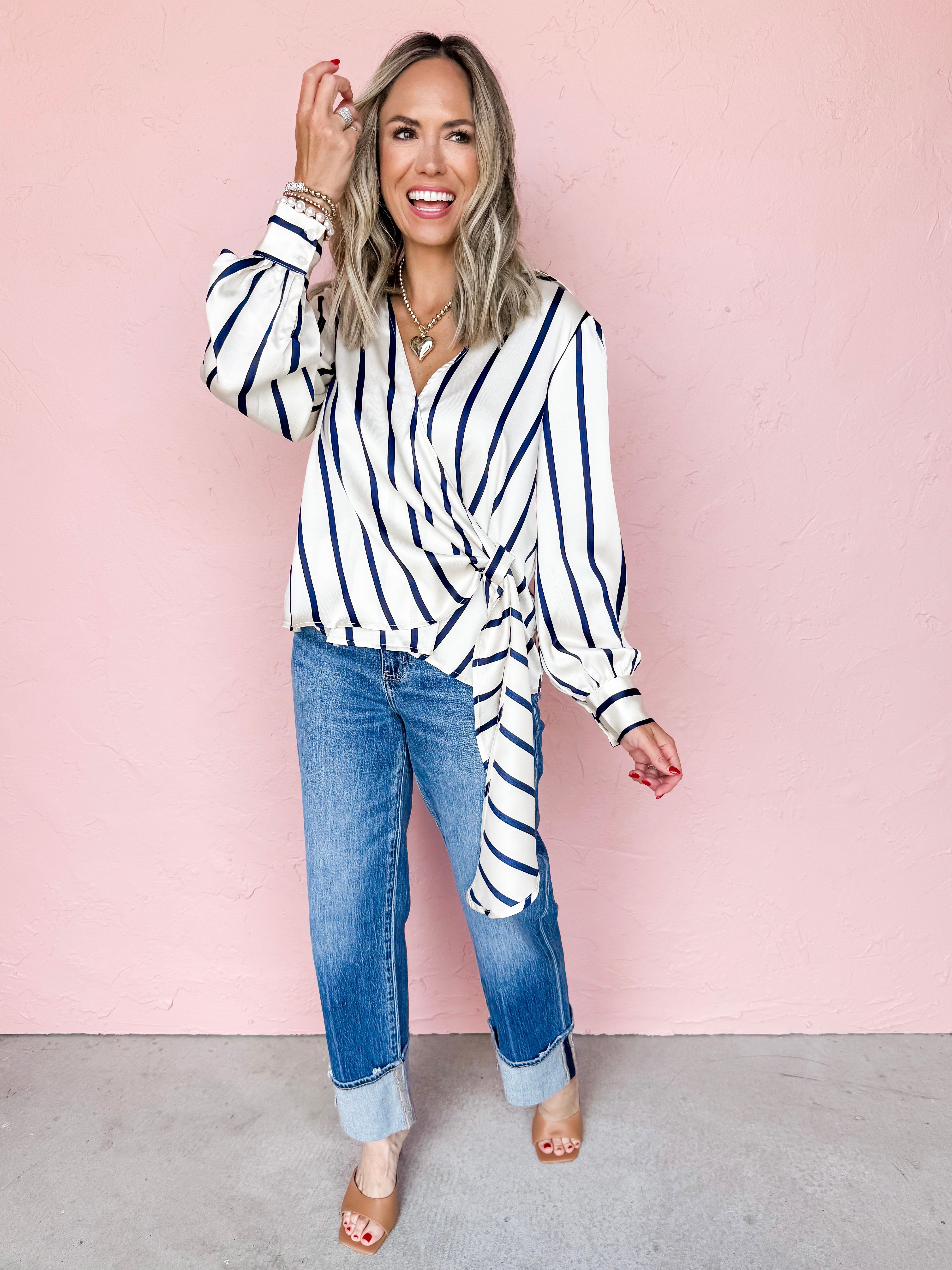 No Matter What Striped Surplice Top