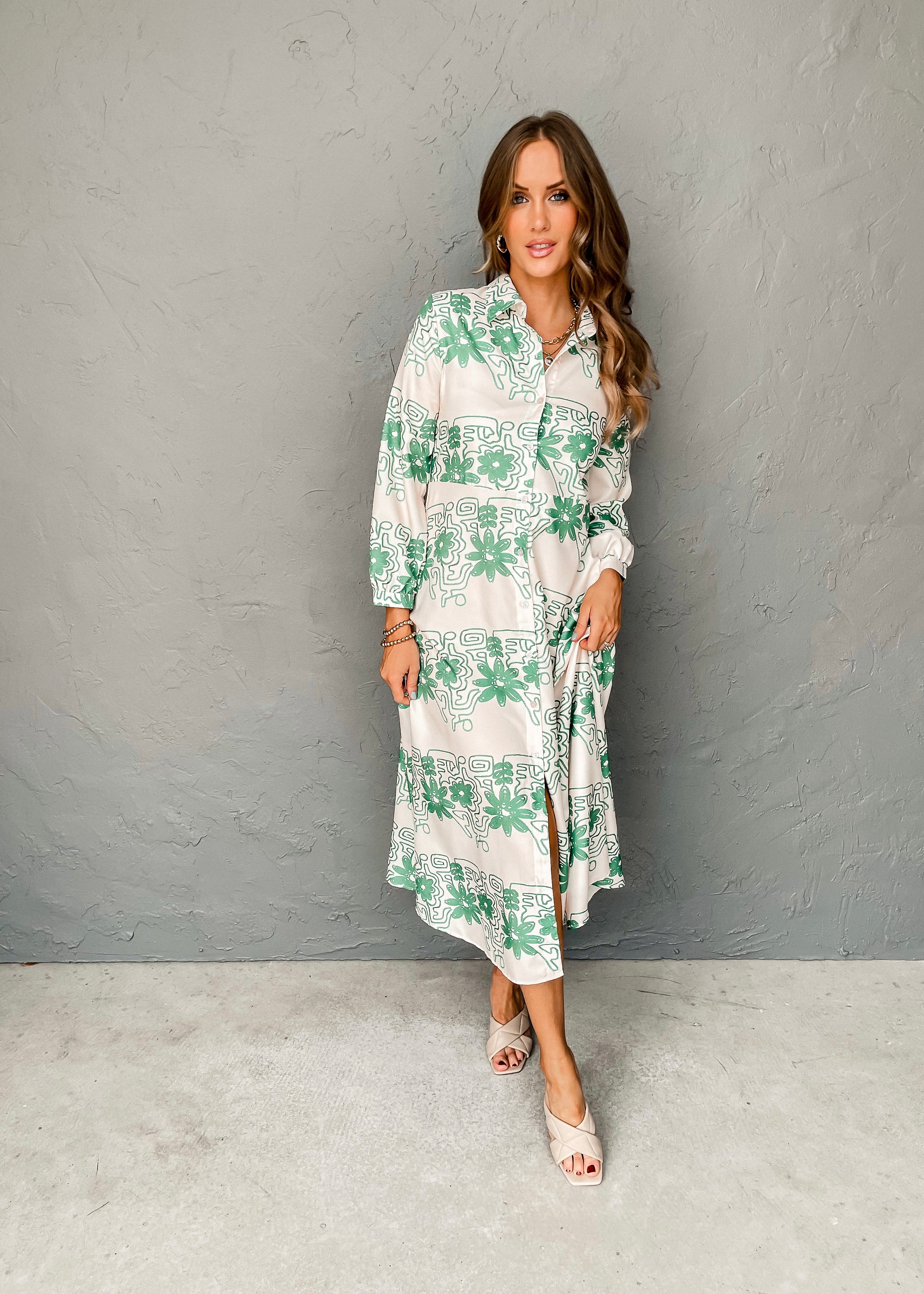 No Promises Printed Button Front Maxi Dress