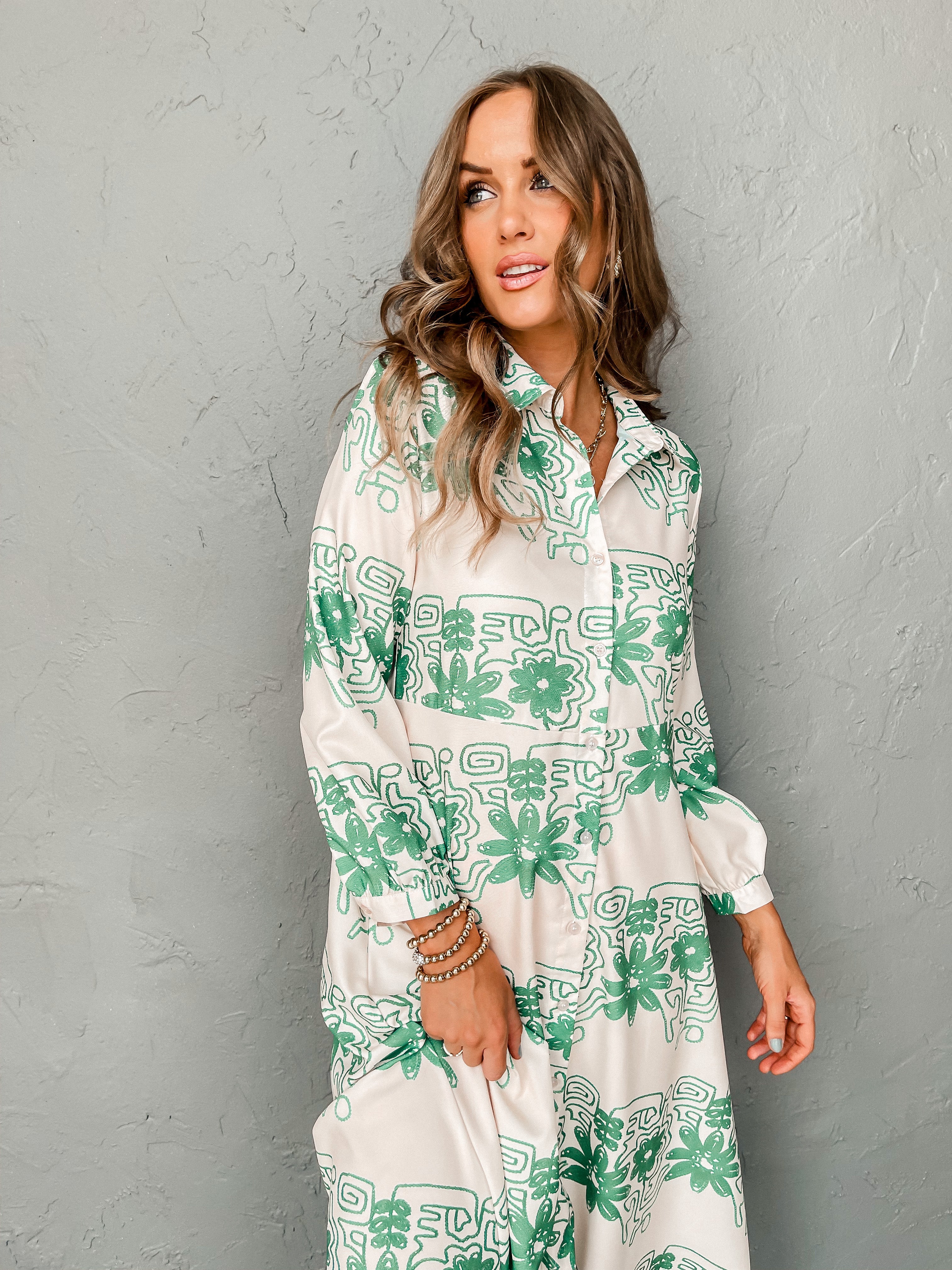 No Promises Printed Button Front Maxi Dress