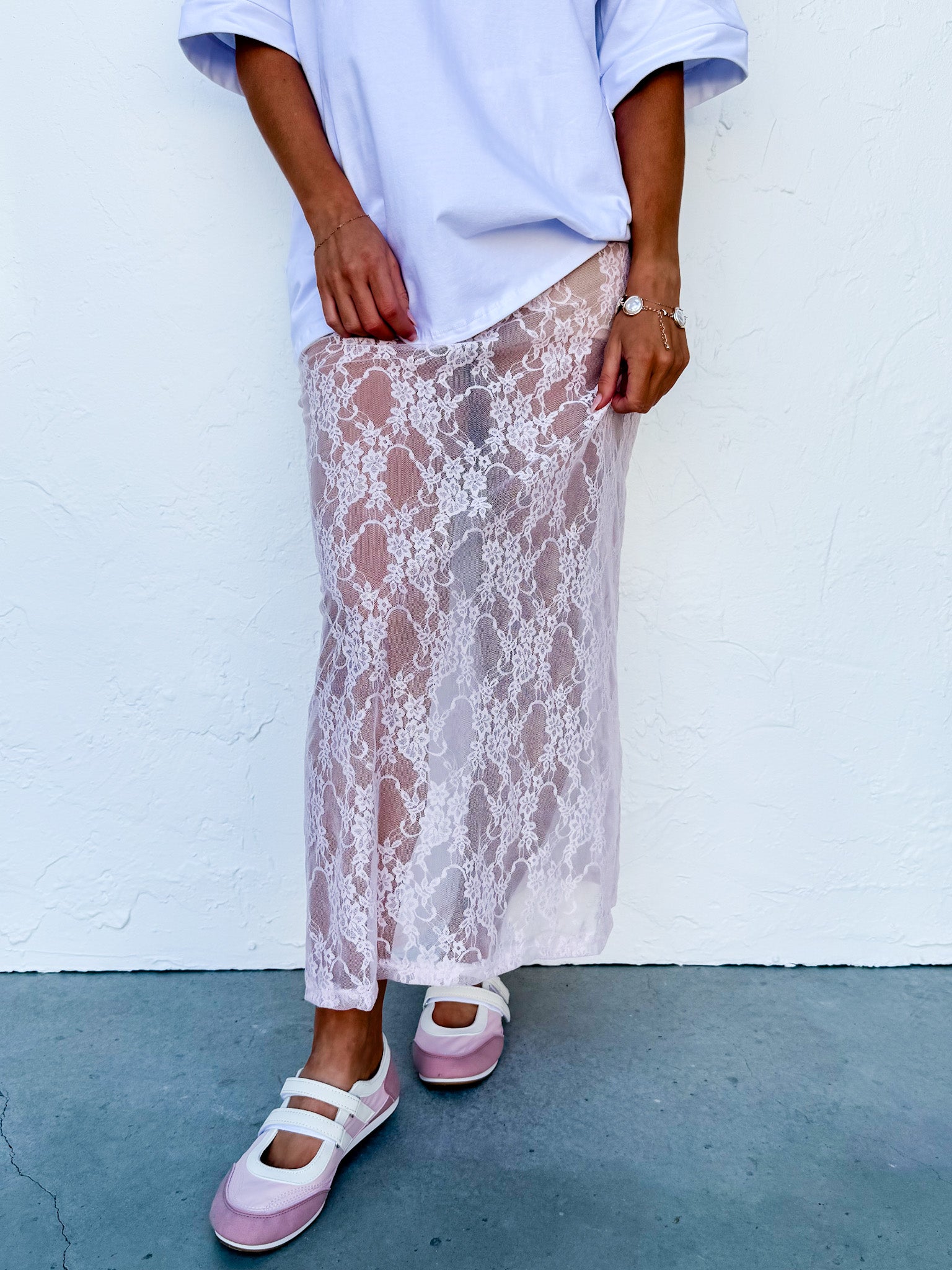 Noa Pink Lace Maxi Skirt - Made in USA