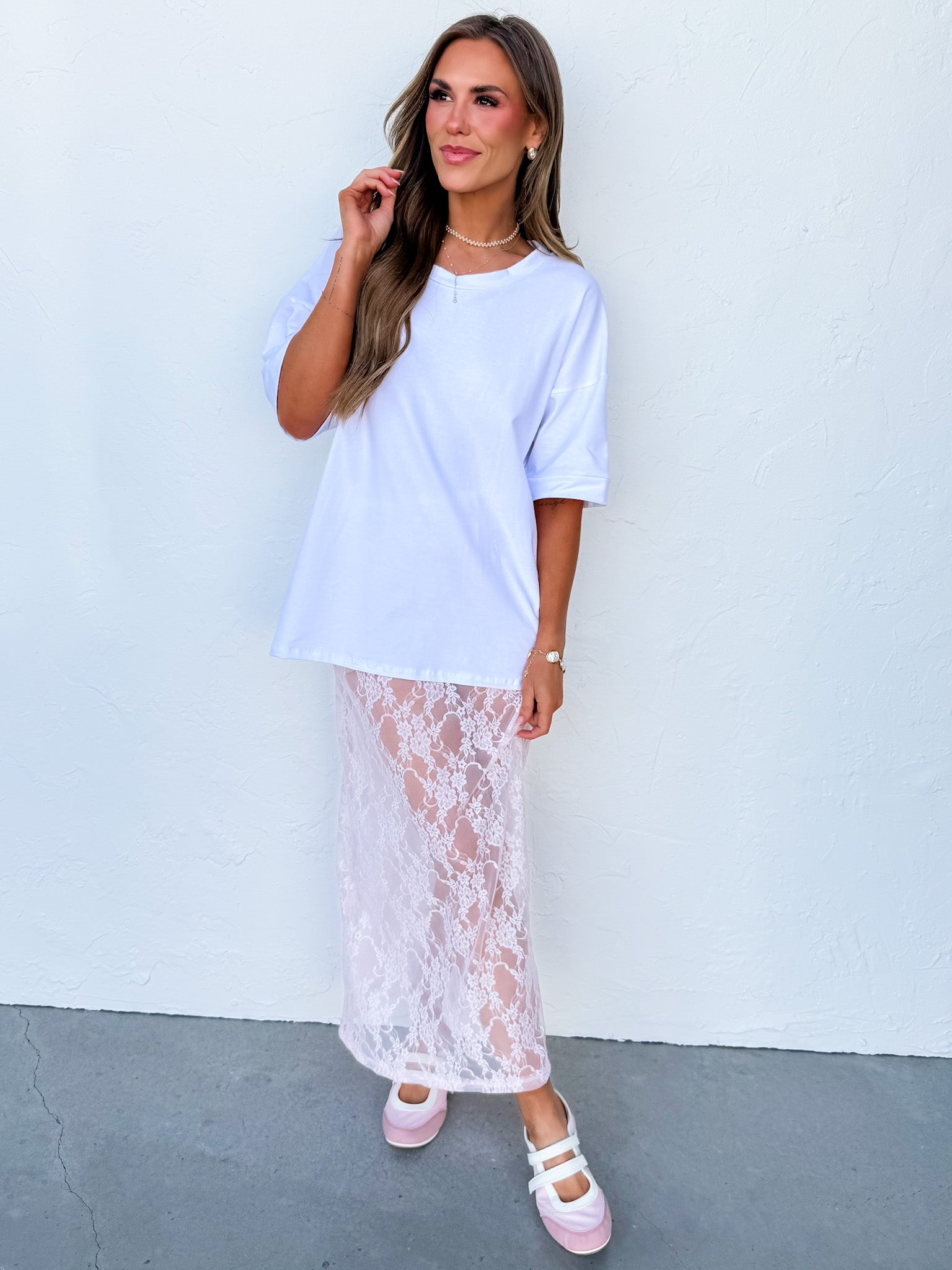 Noa Pink Lace Maxi Skirt - Made in USA