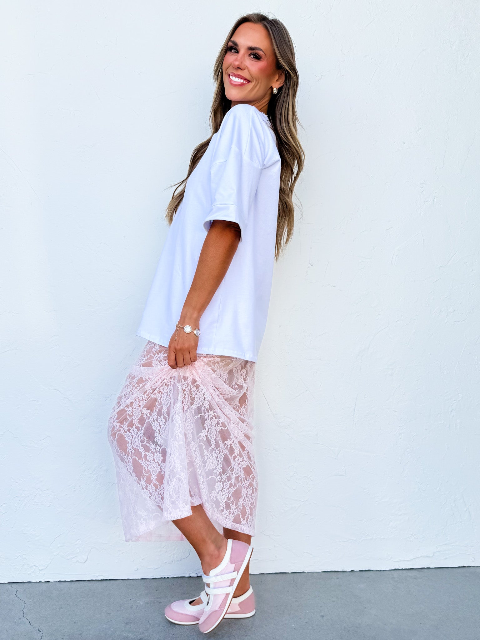 Noa Pink Lace Maxi Skirt - Made in USA
