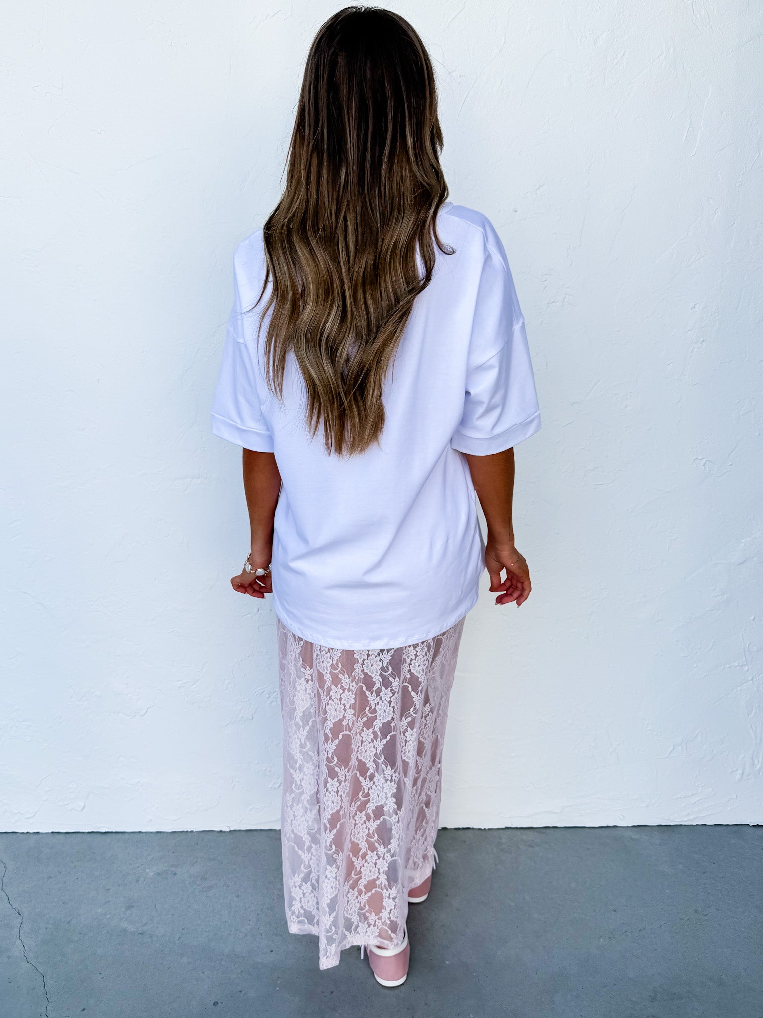 Noa Pink Lace Maxi Skirt - Made in USA