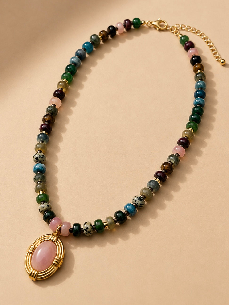 Noah Natural Beaded Oval Necklace