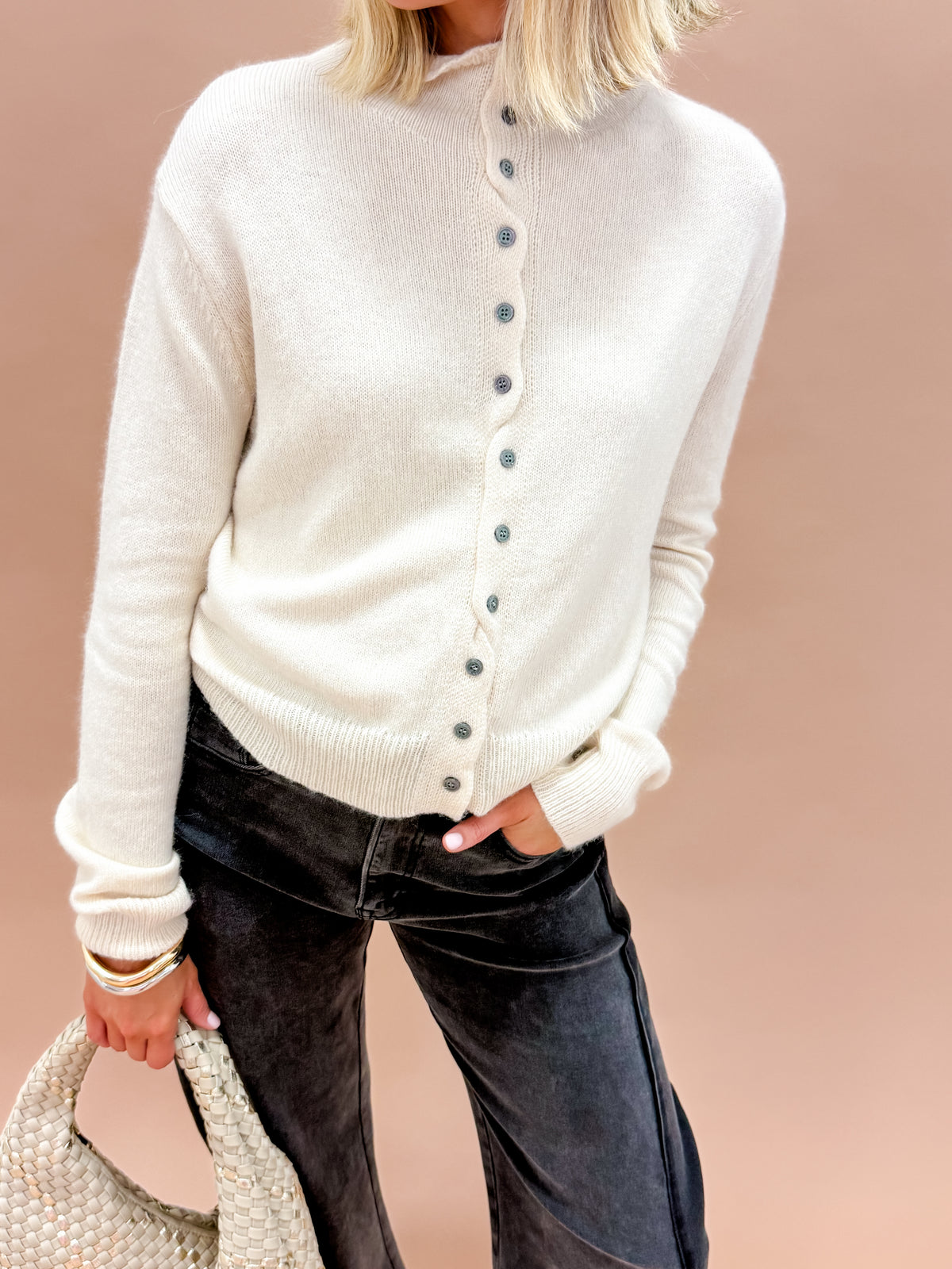 Nola High Neck Button Up Cardigan