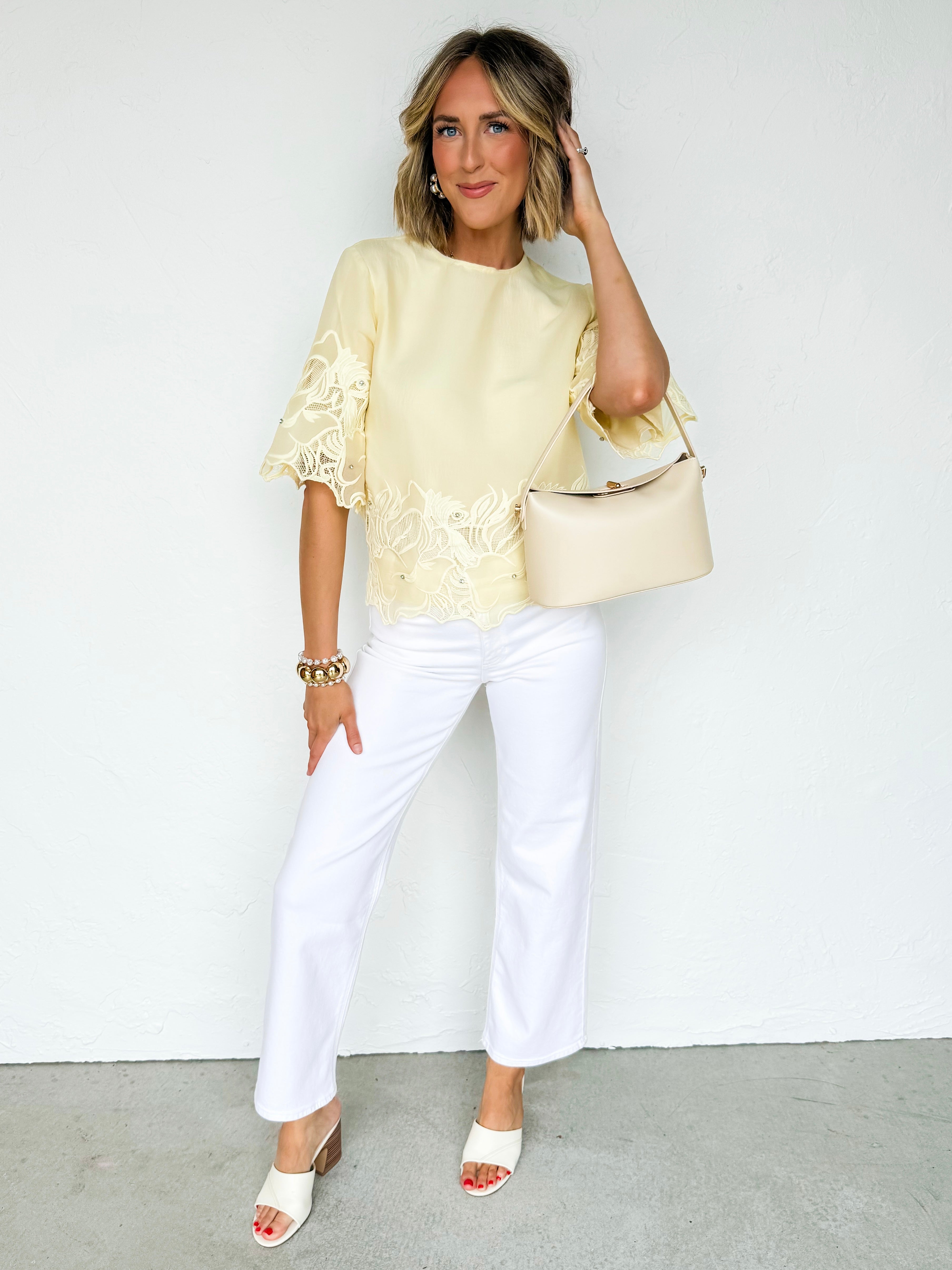 Norah Lace Embroidery Crewneck Top