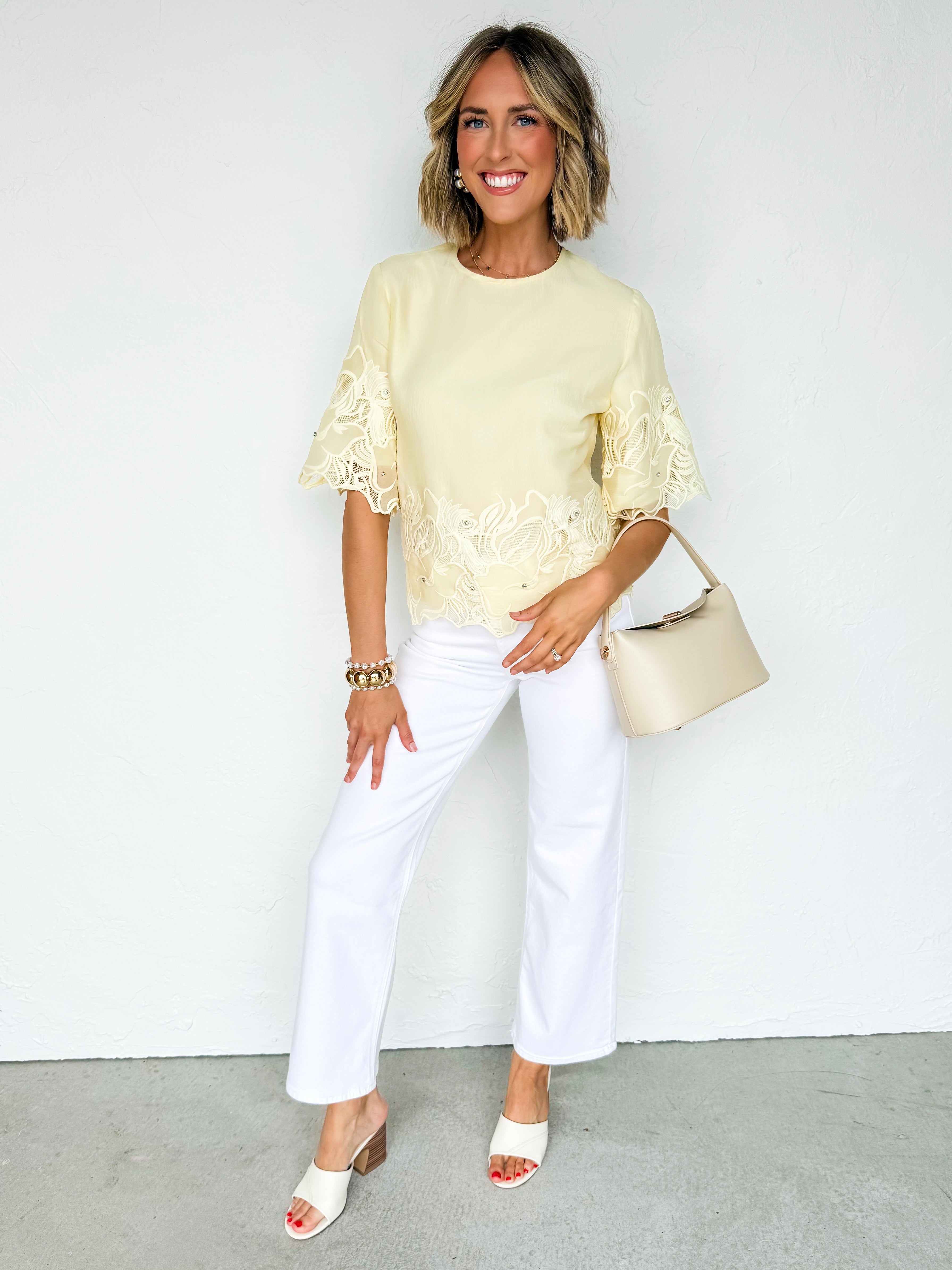 Norah Lace Embroidery Crewneck Top