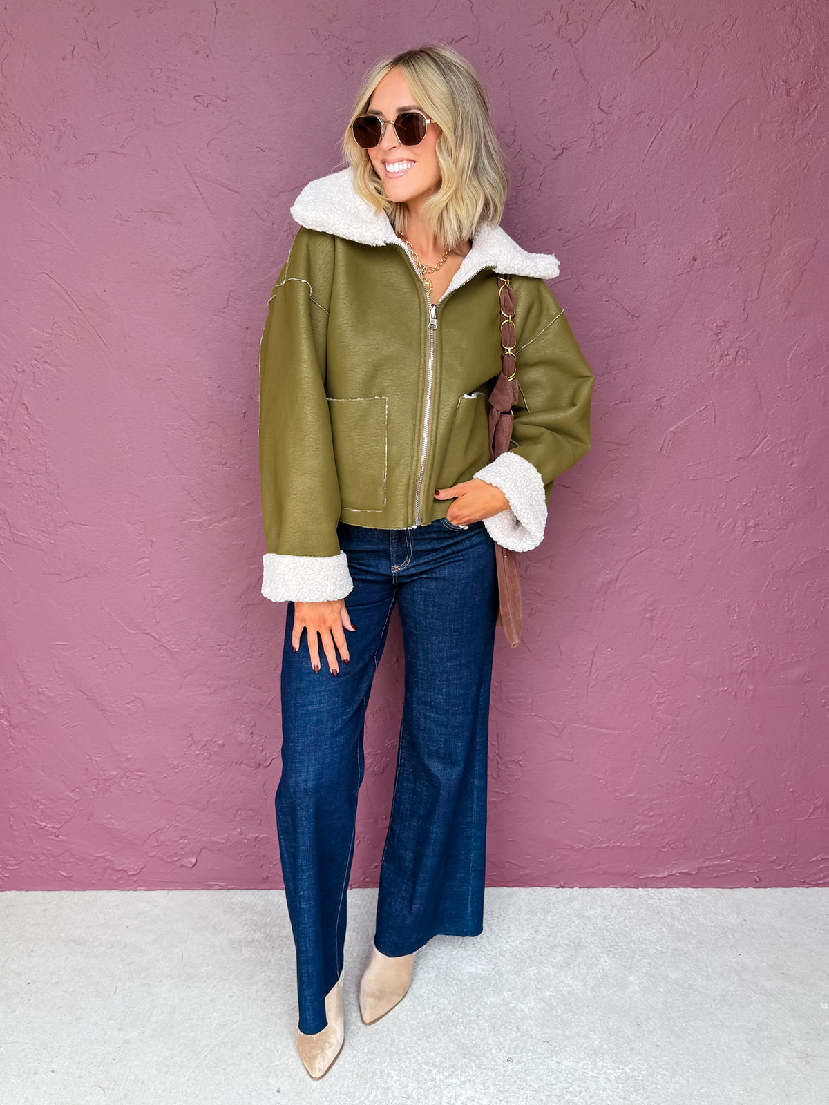 Nova Reversible Faux Leather and Sherpa Jacket
