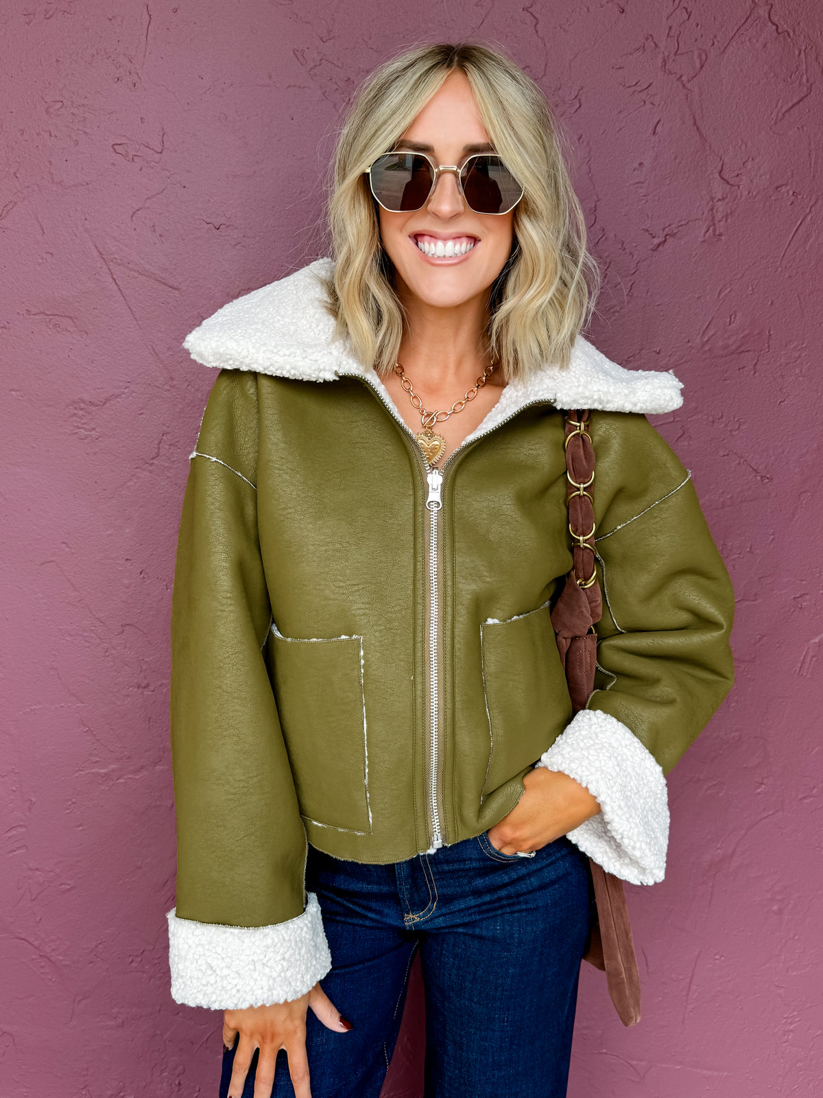 Nova Reversible Faux Leather and Sherpa Jacket
