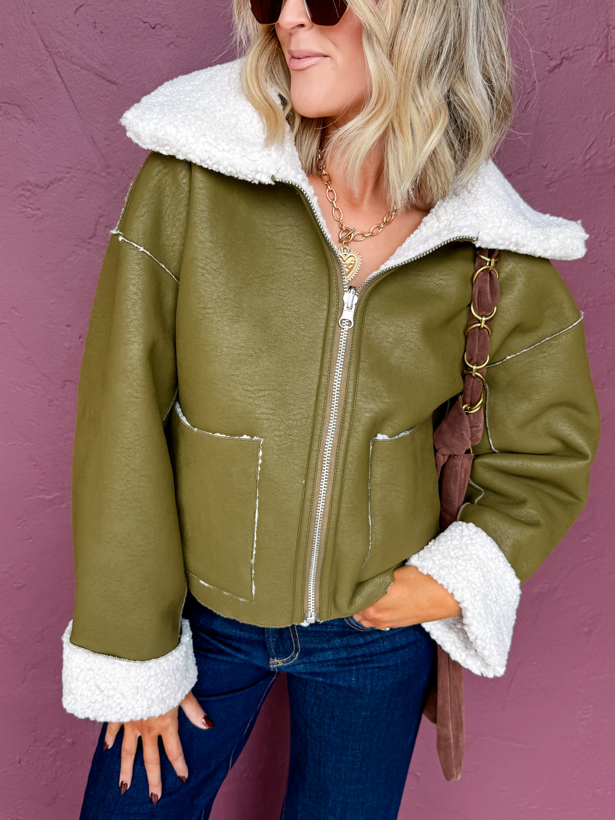 Nova Reversible Faux Leather and Sherpa Jacket