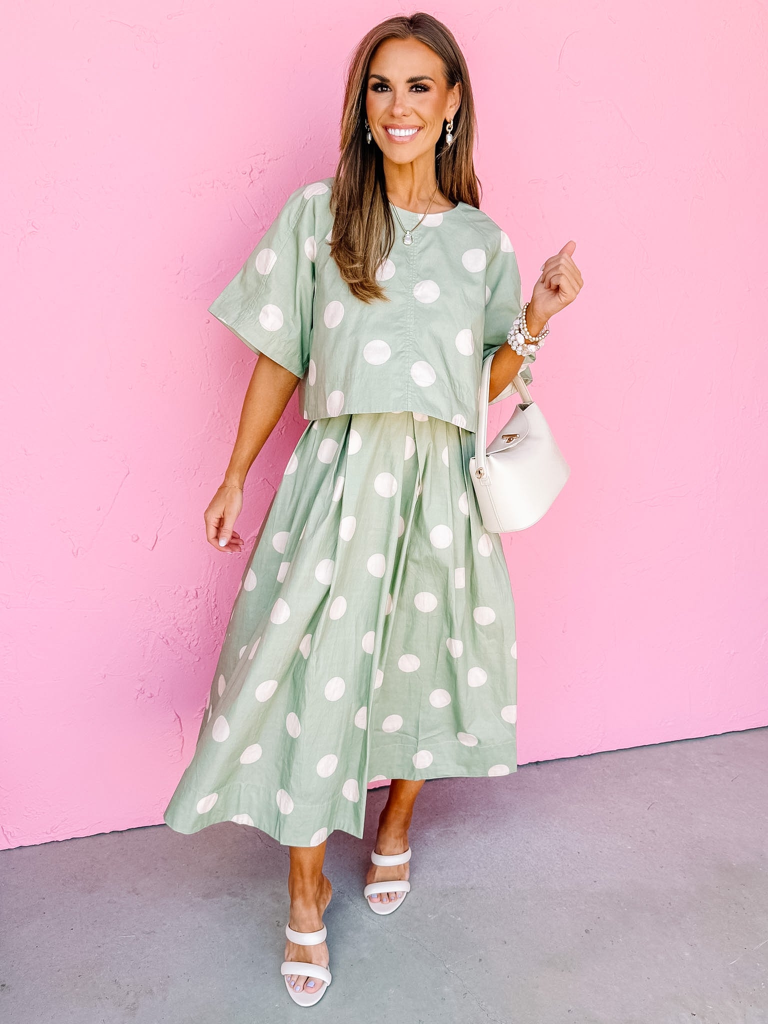 Oakes Polka Dot Pleated Midi Skirt