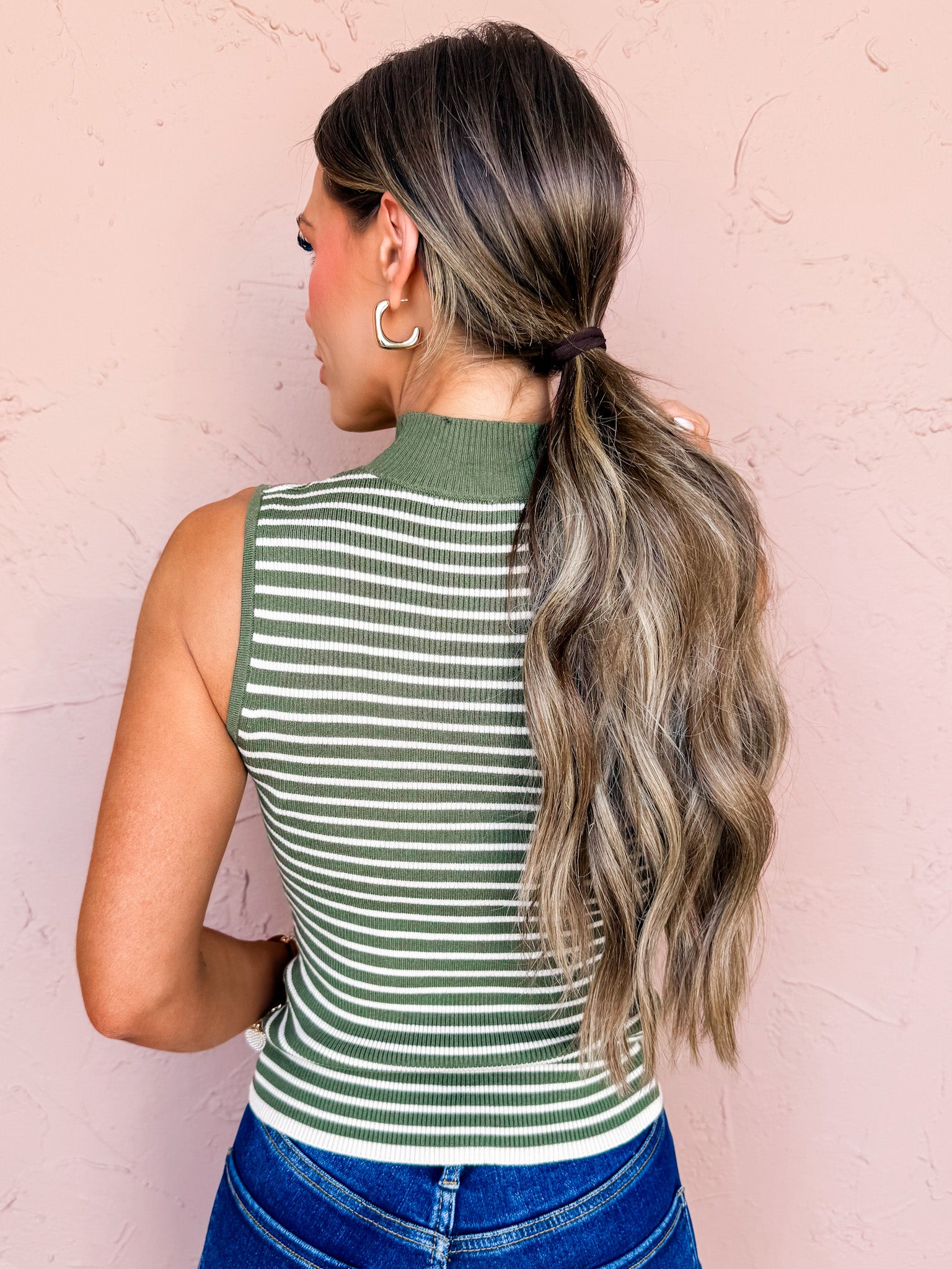 Off Topic Striped Mock Sleeveless Sweater