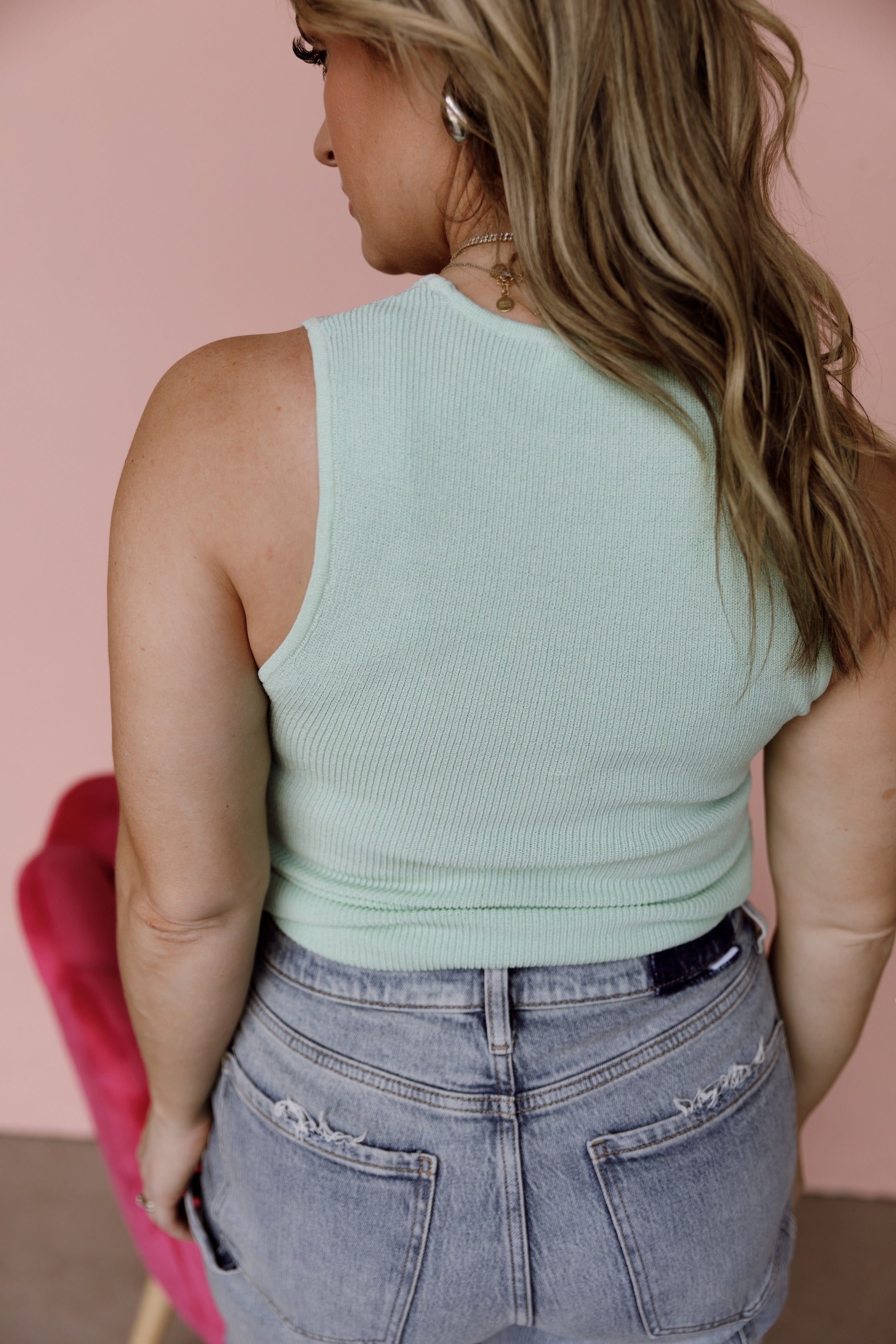 Oh Hey There Ribbed Sleeveless Top-Mint
