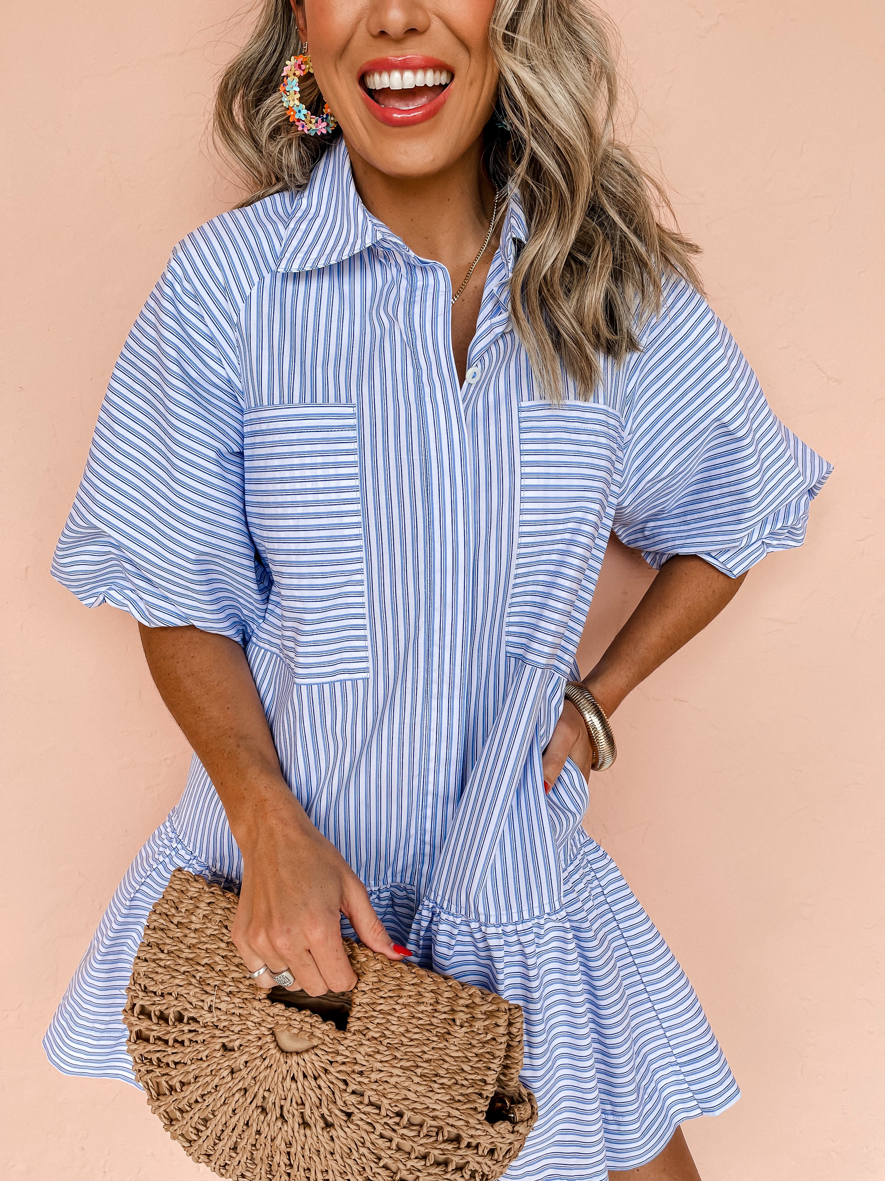 On Cloud Nine Striped Button Front Dress