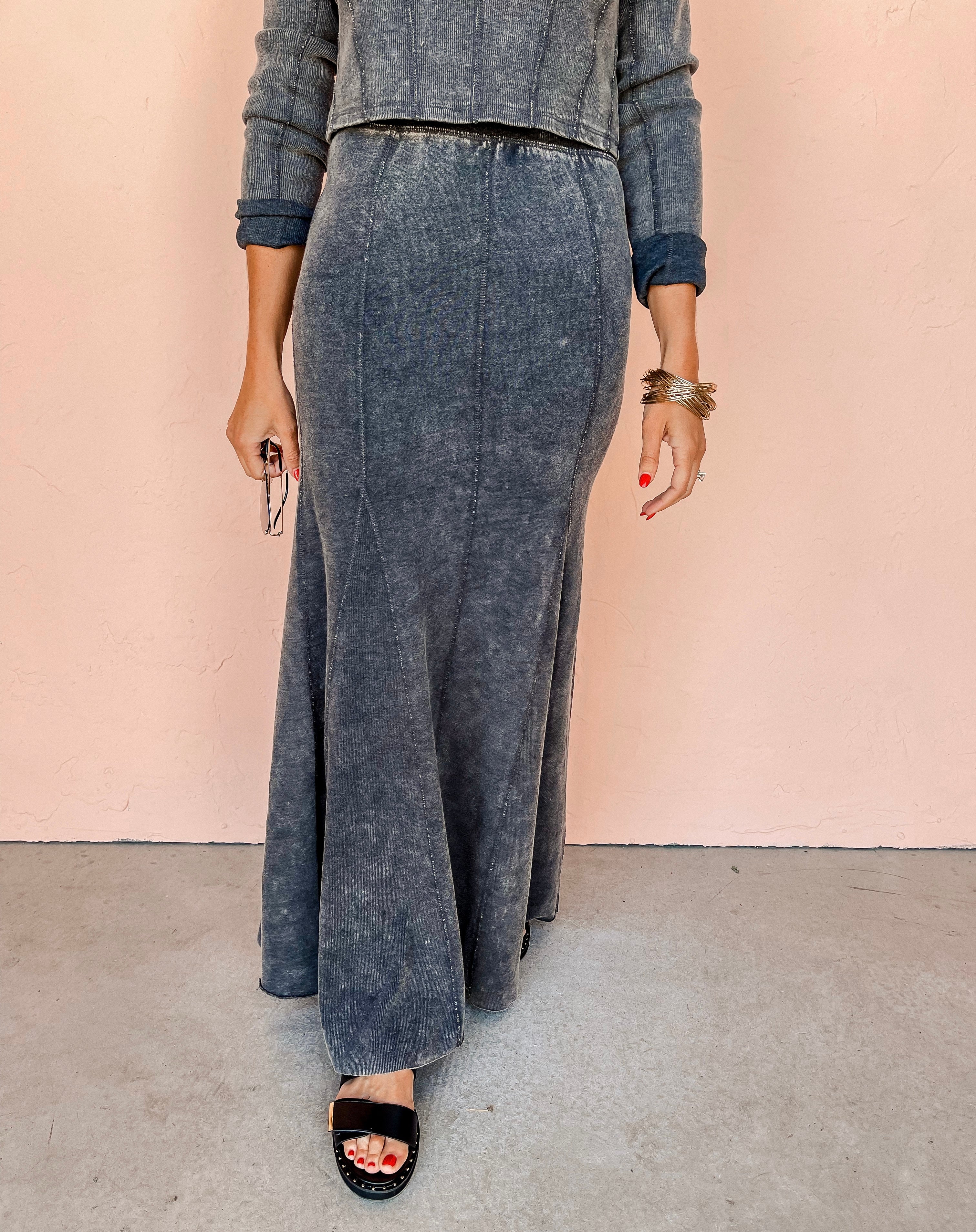 On Your Radar Mineral Washed Maxi Skirt