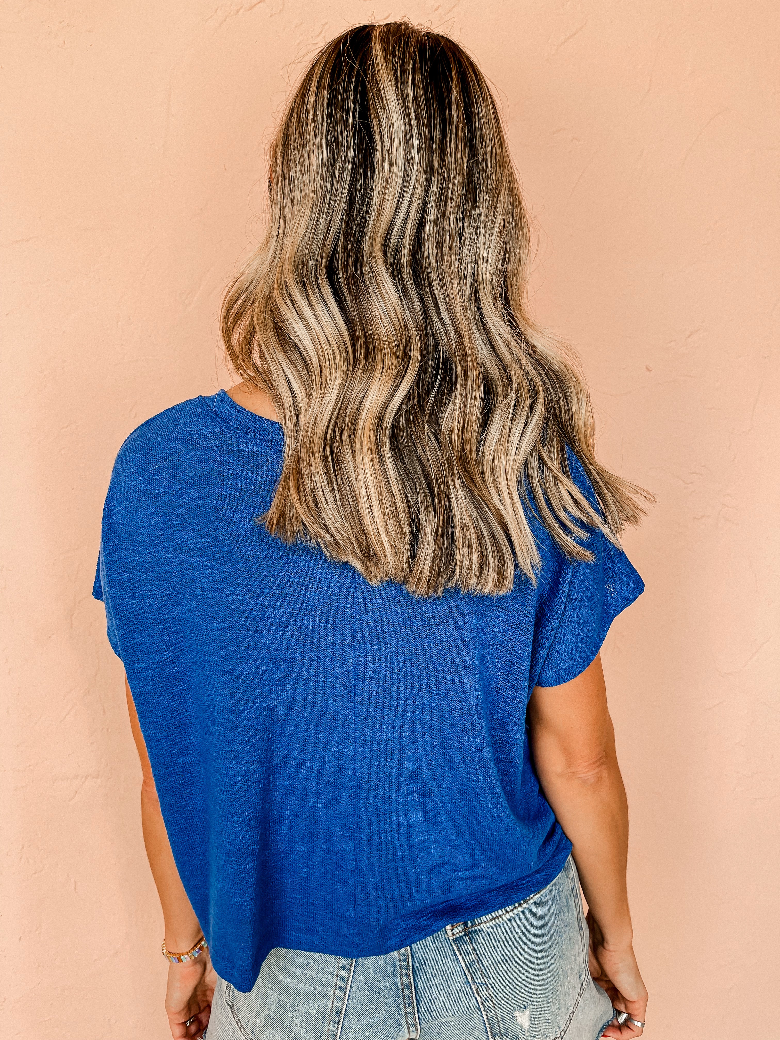 On Your Terms V Neck Top-Blue