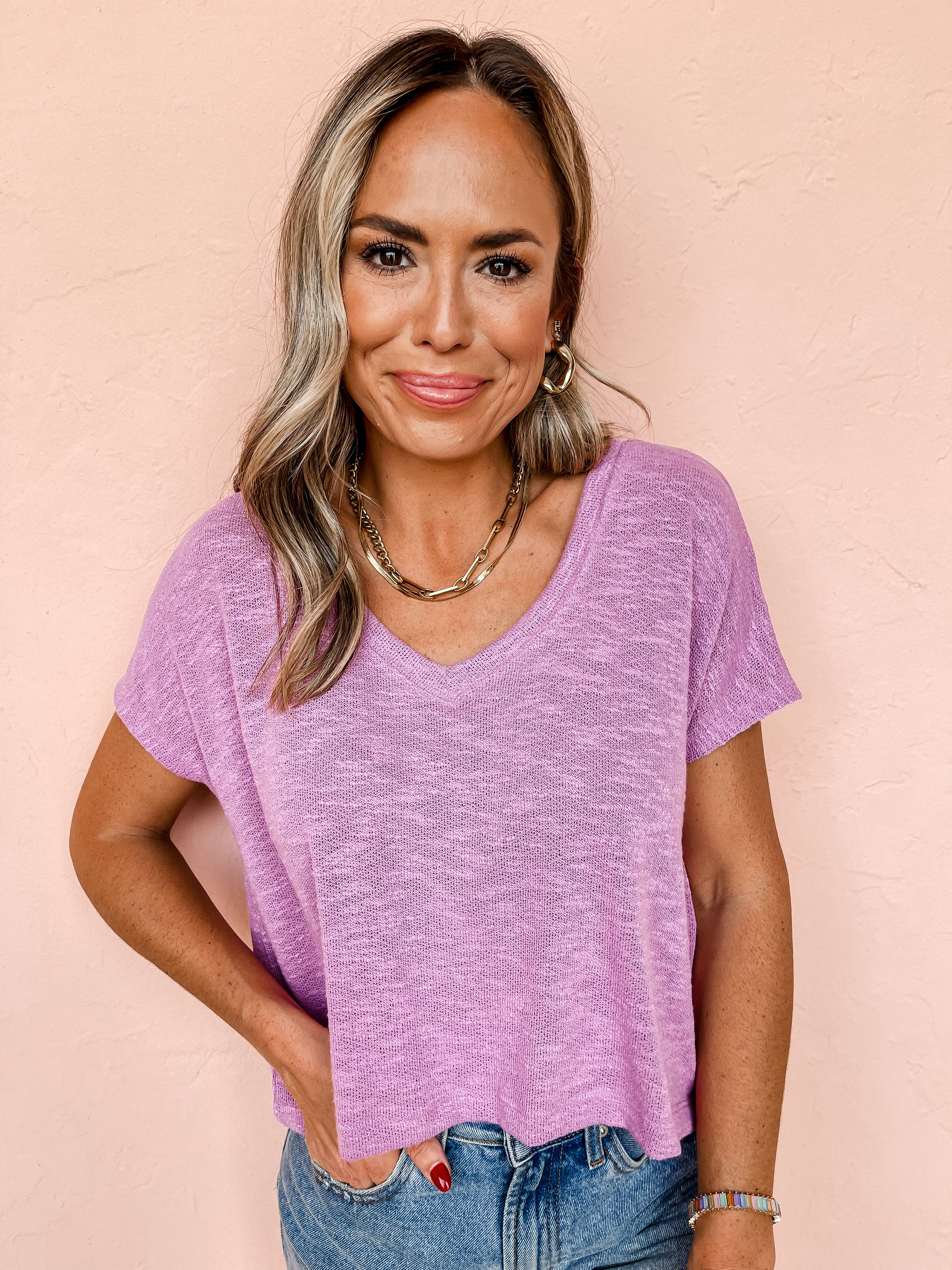 On Your Terms V Neck Top-Orchid