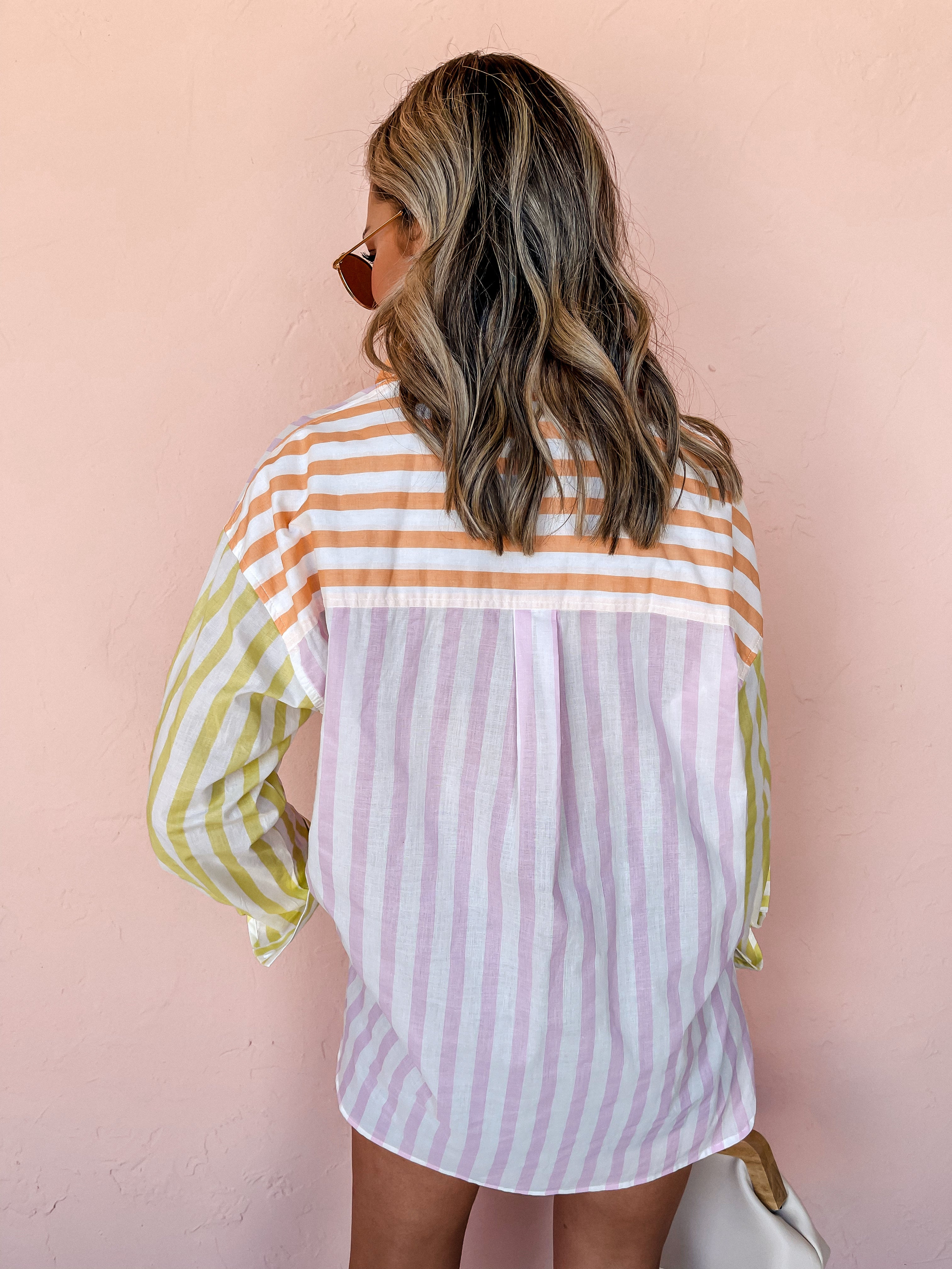 One More Time Striped Button Front Top