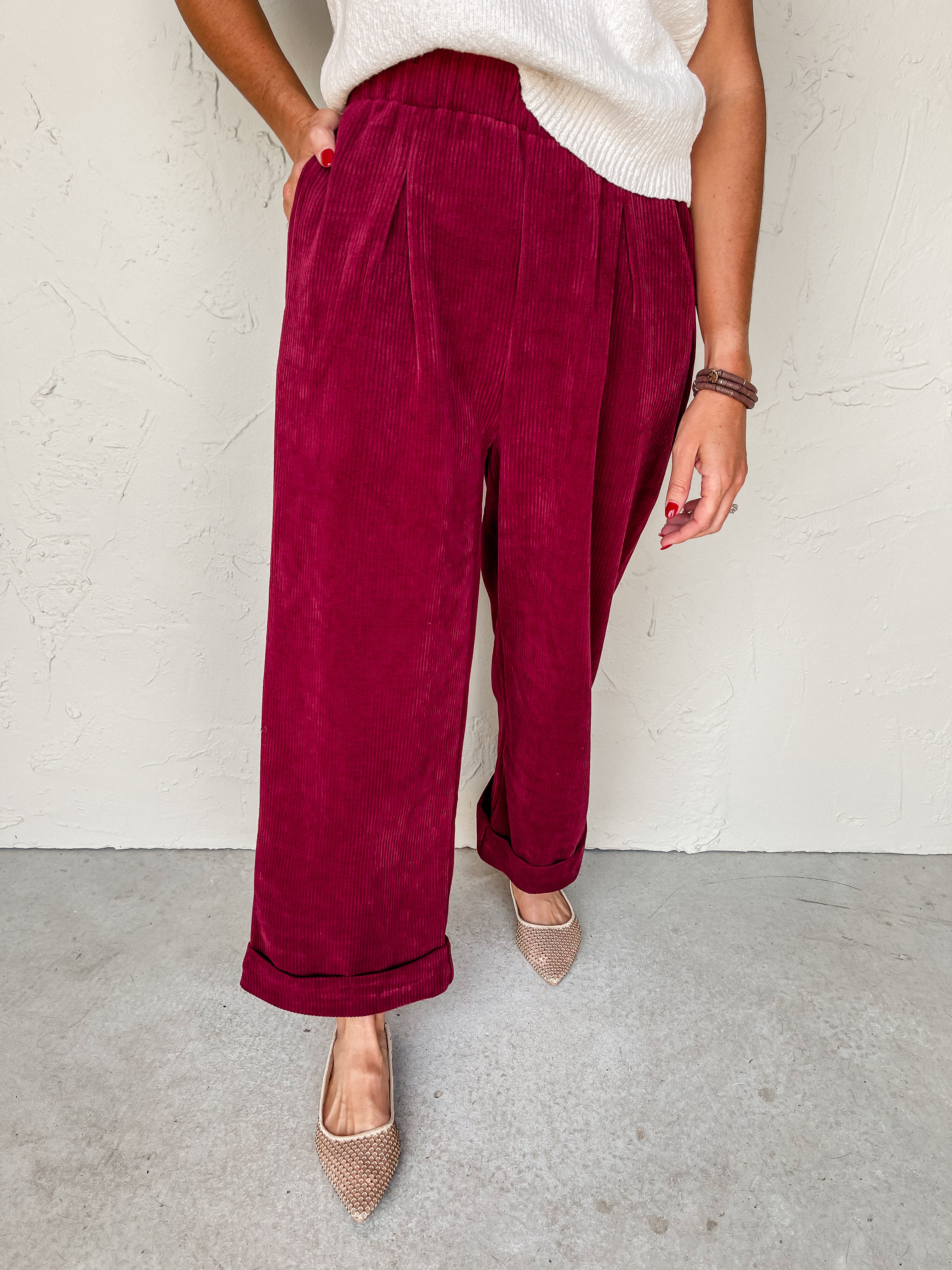 Onto The Next Corduroy Pants-Burgundy