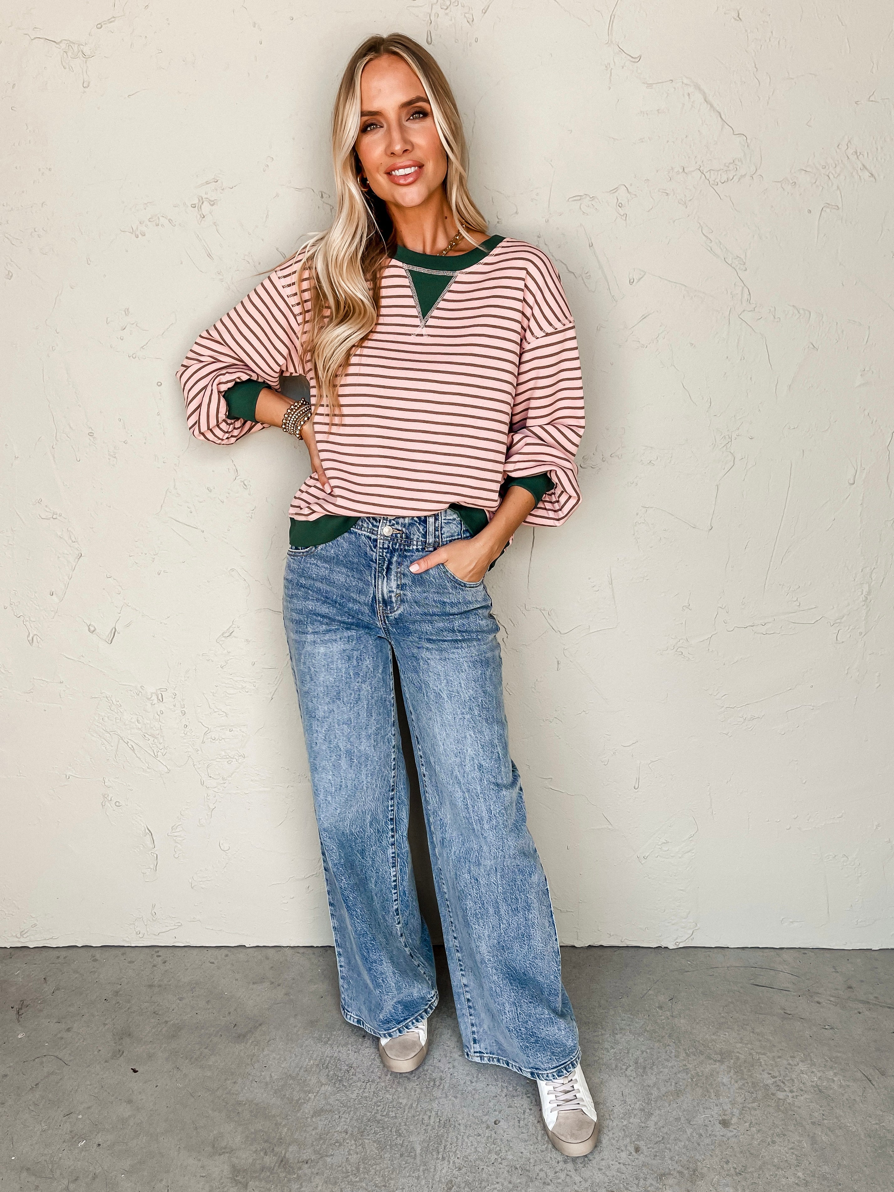 Out And About Striped Top-Blush