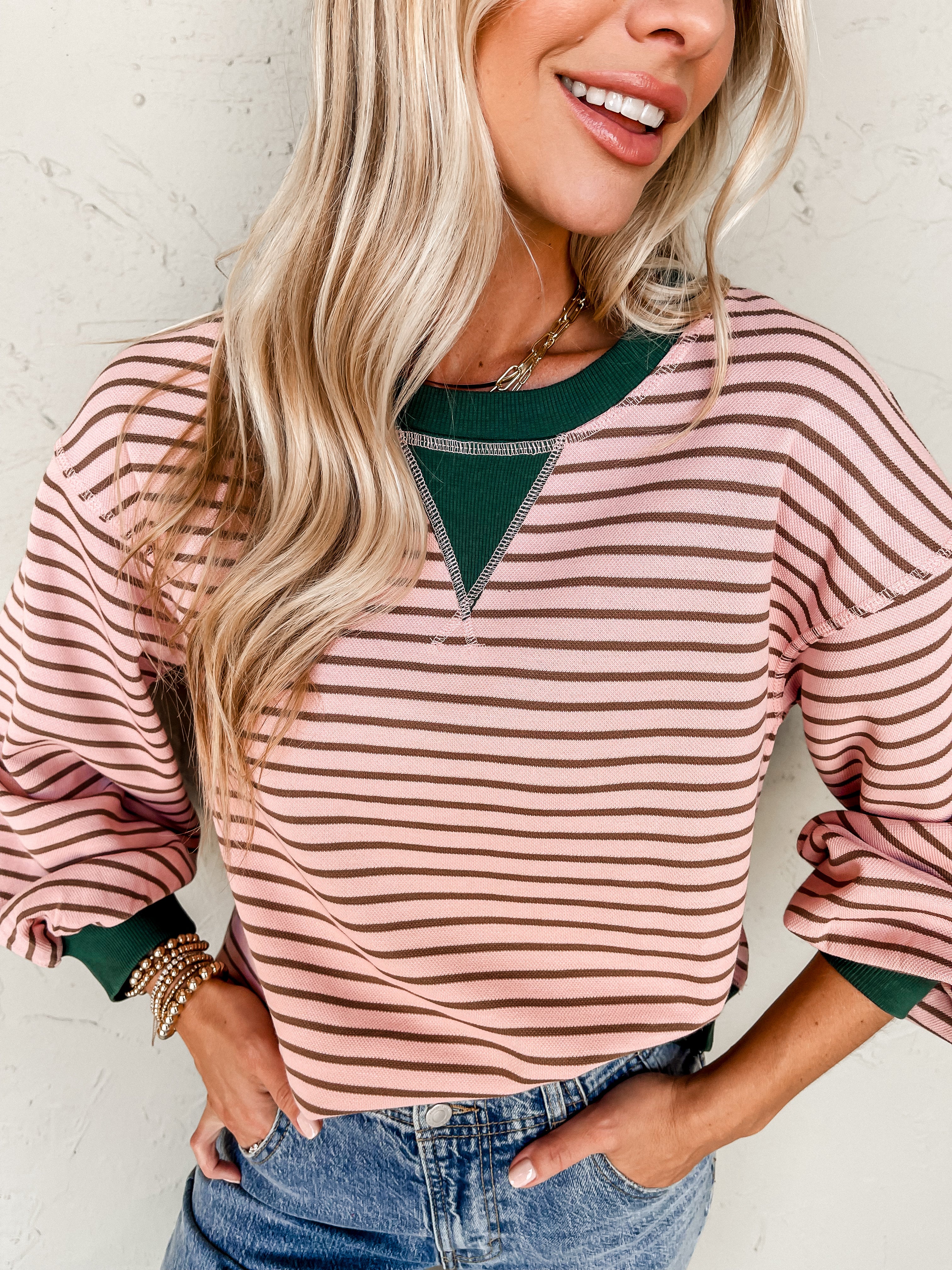 Out And About Striped Top-Blush