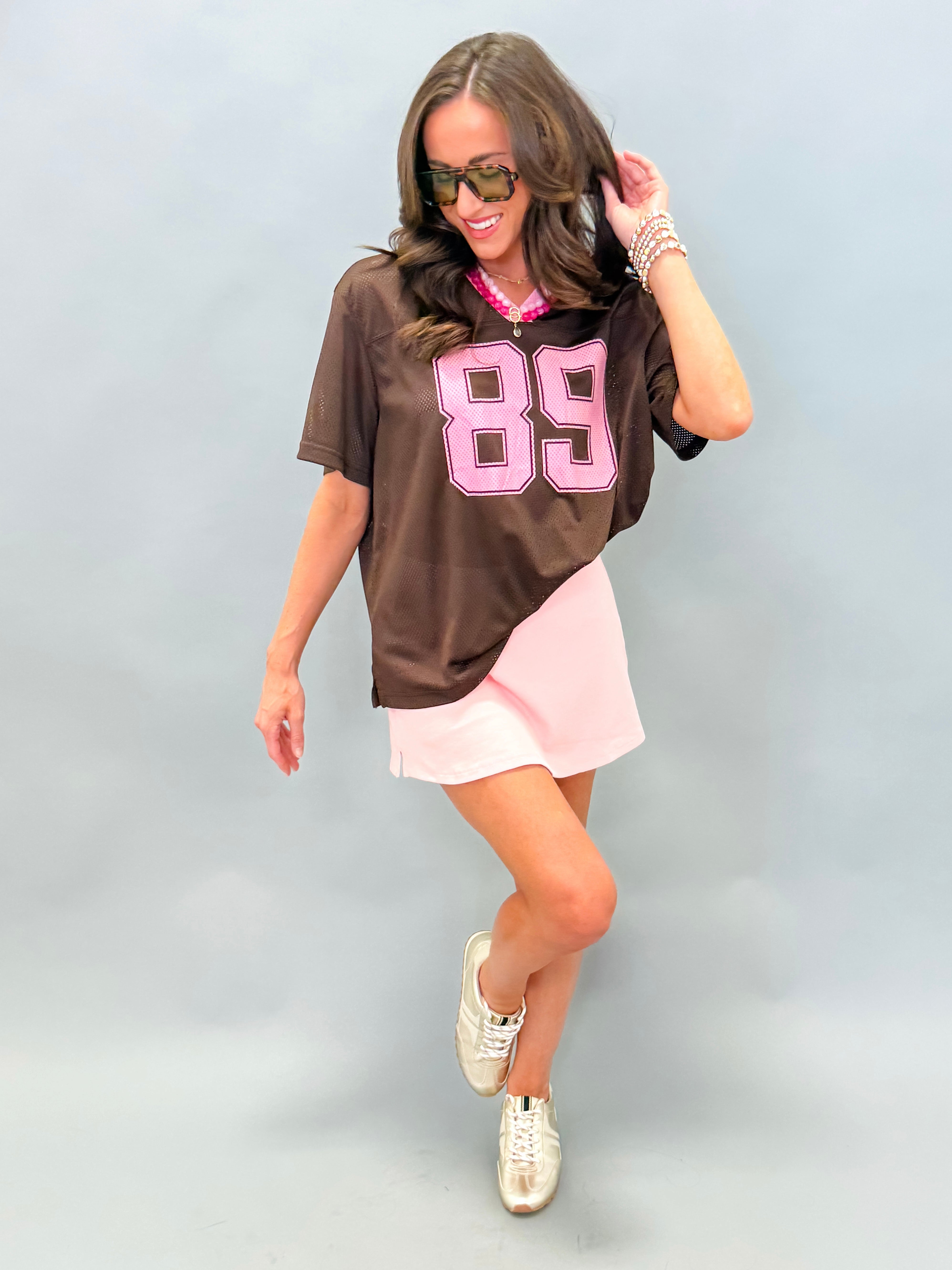 Oversized 89 Graphic Jersey Tee-Brown