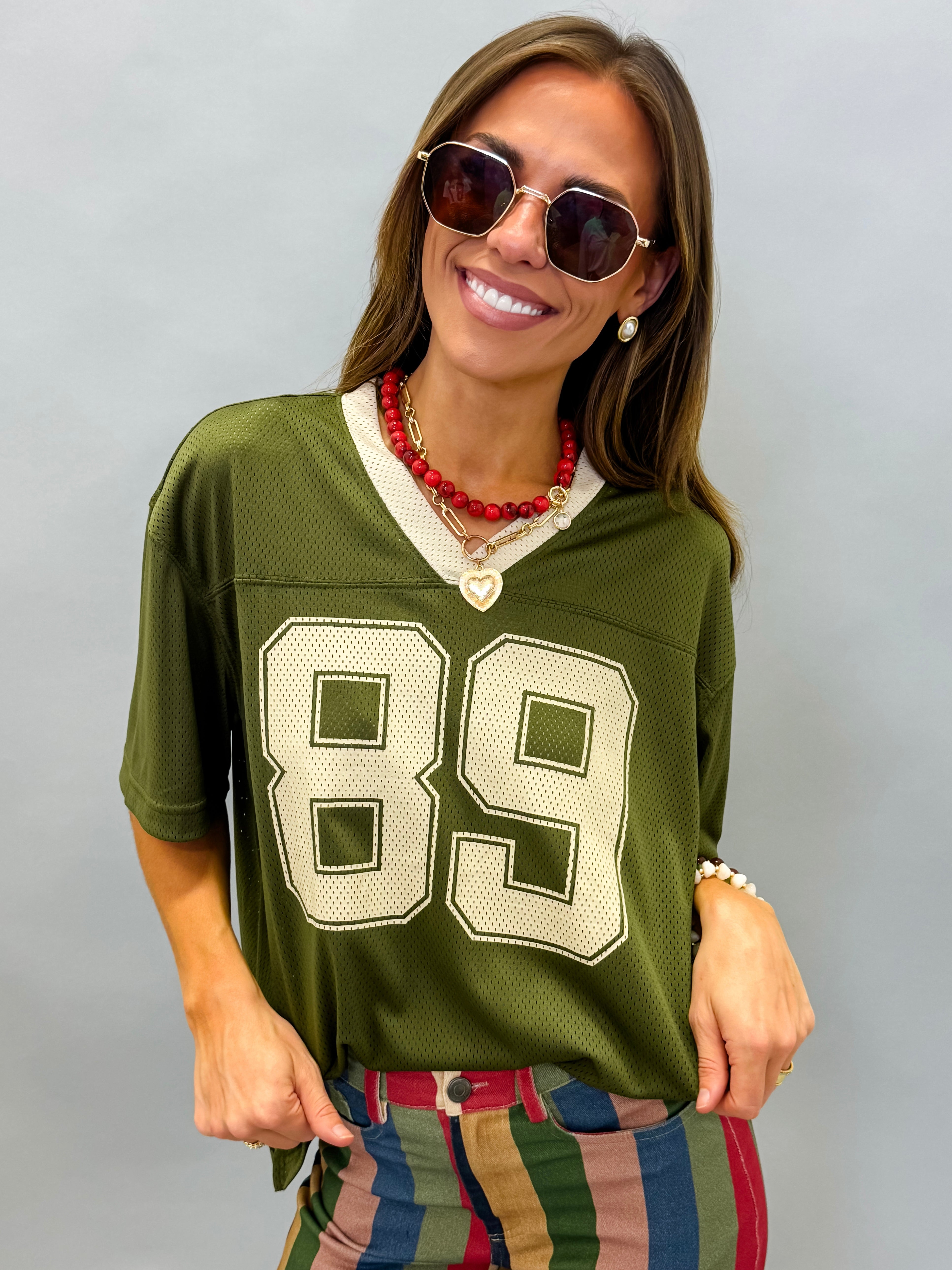 Oversized 89 Graphic Jersey Tee-Olive