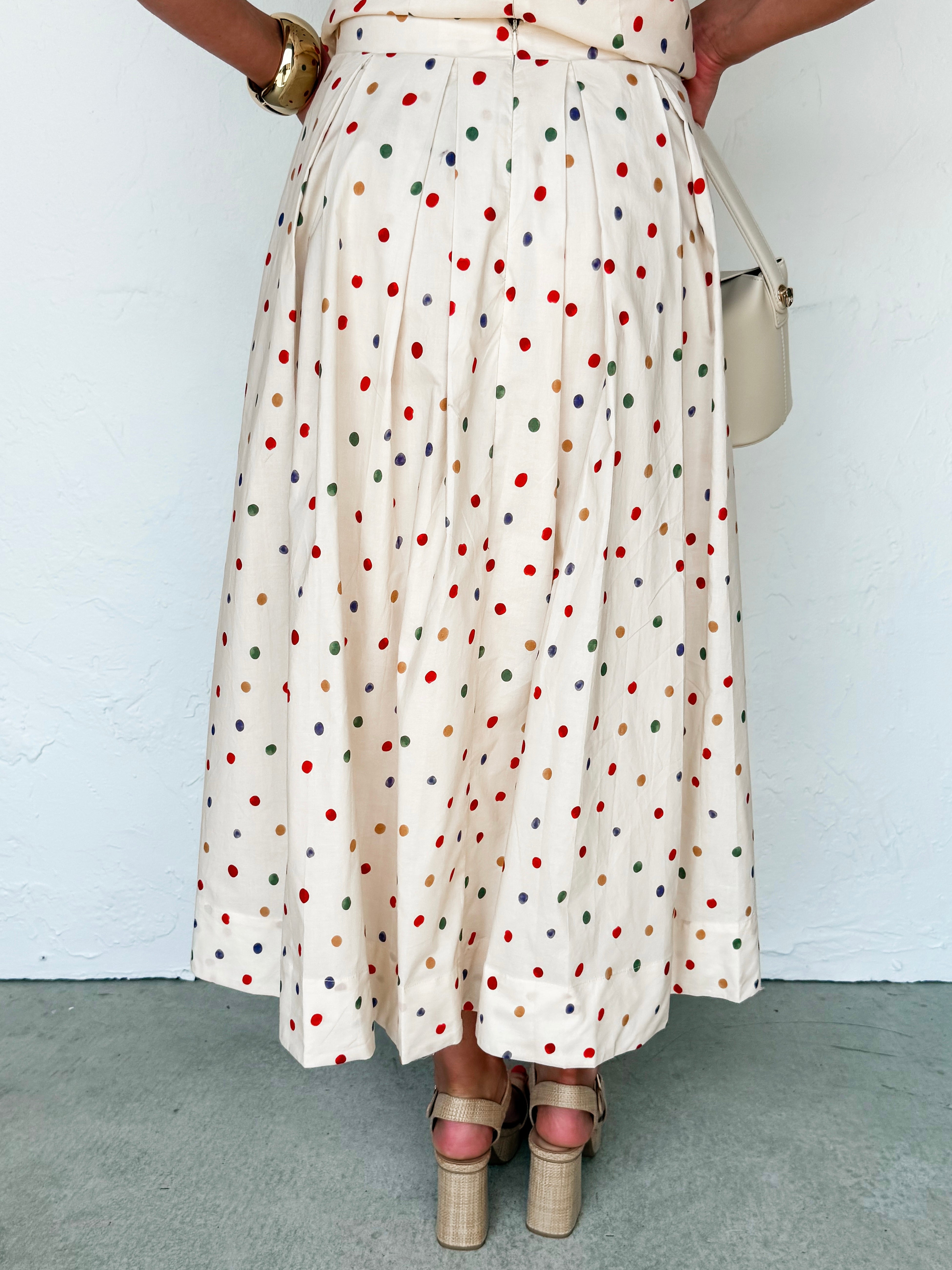 Pamela Polka Dot Pleated Skirt-Ivory