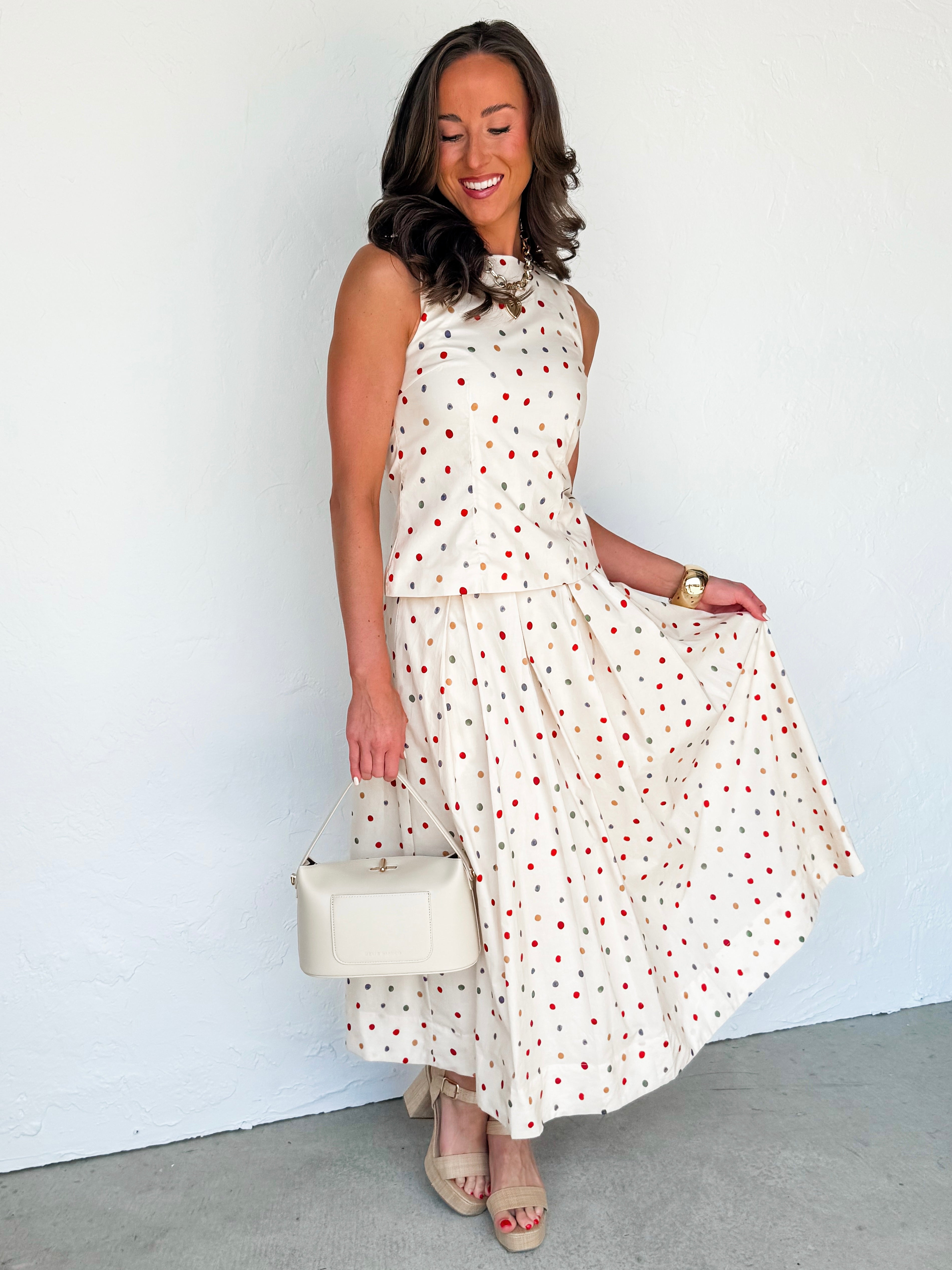 Pamela Polka Dot Sleeveless Top-Ivory
