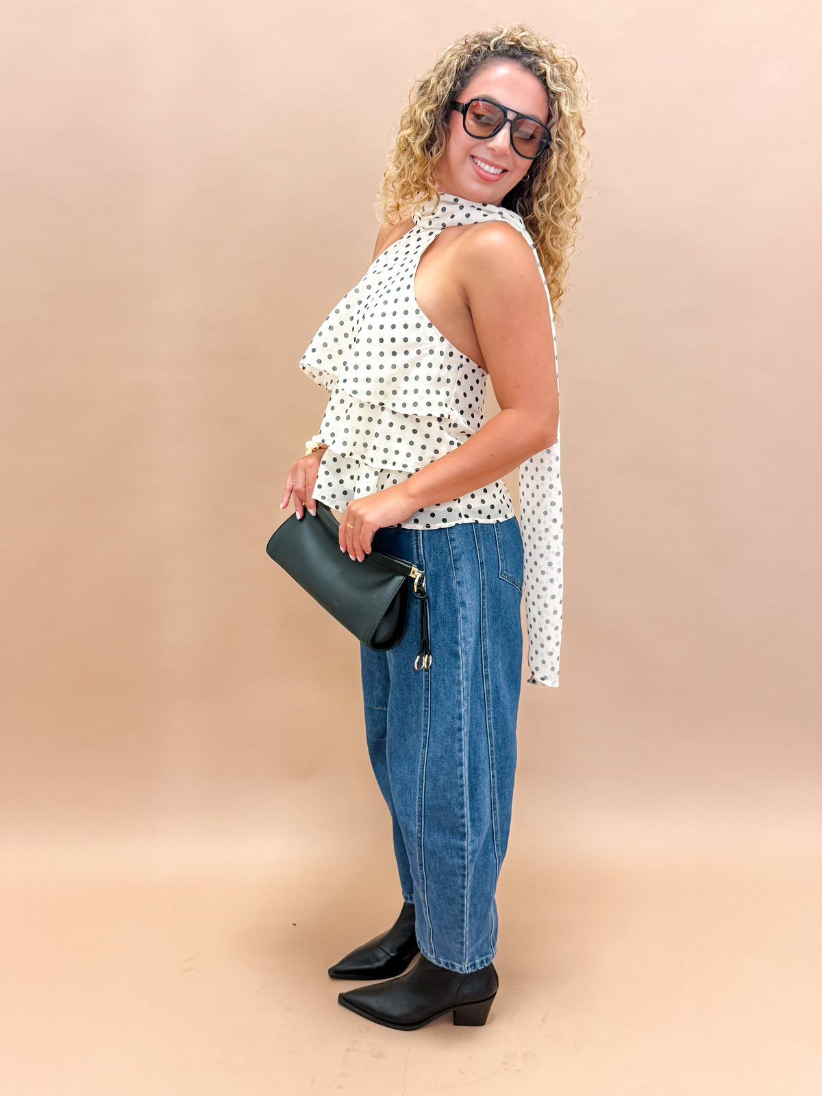 Paris Polka Dot Halter Top-Off White