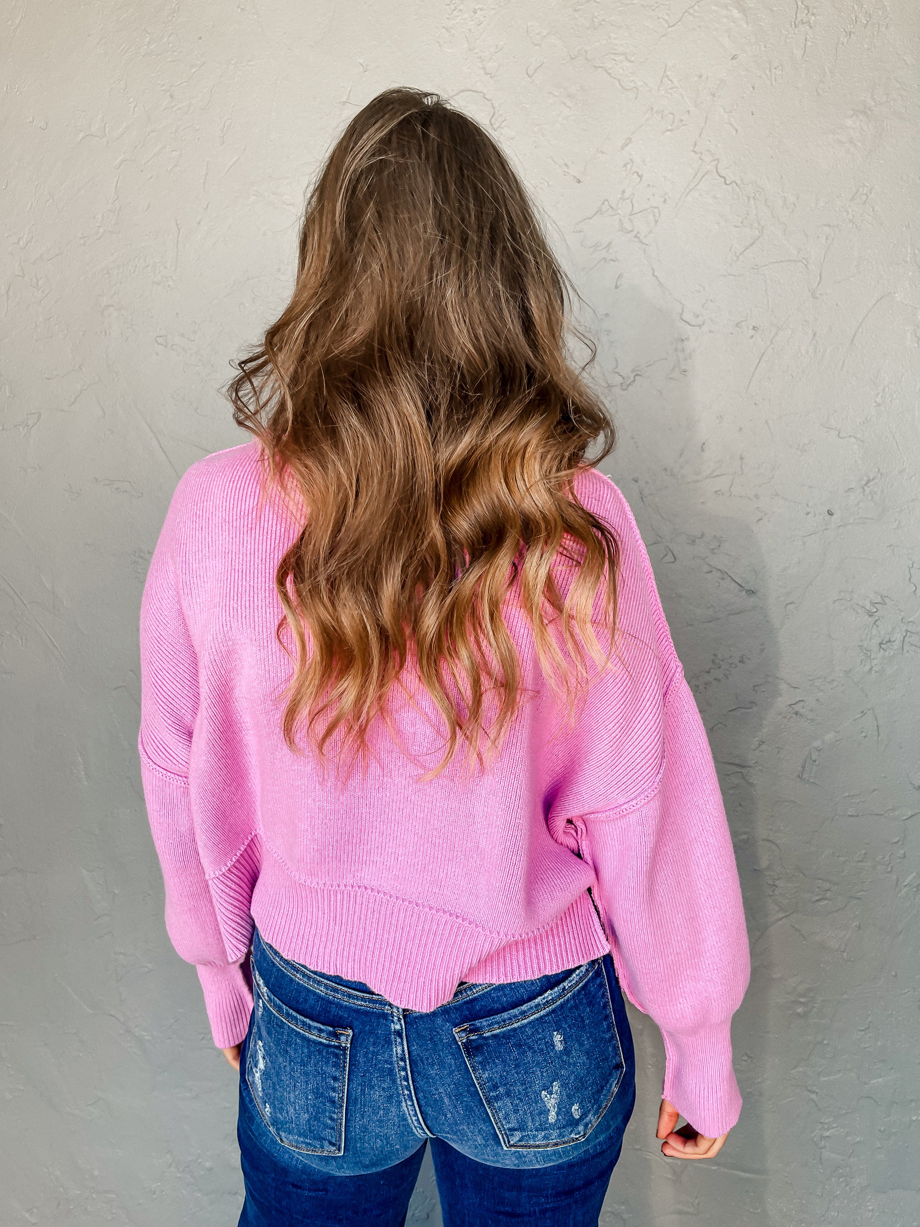Passing Time Oversized Cropped Sweater-Pink