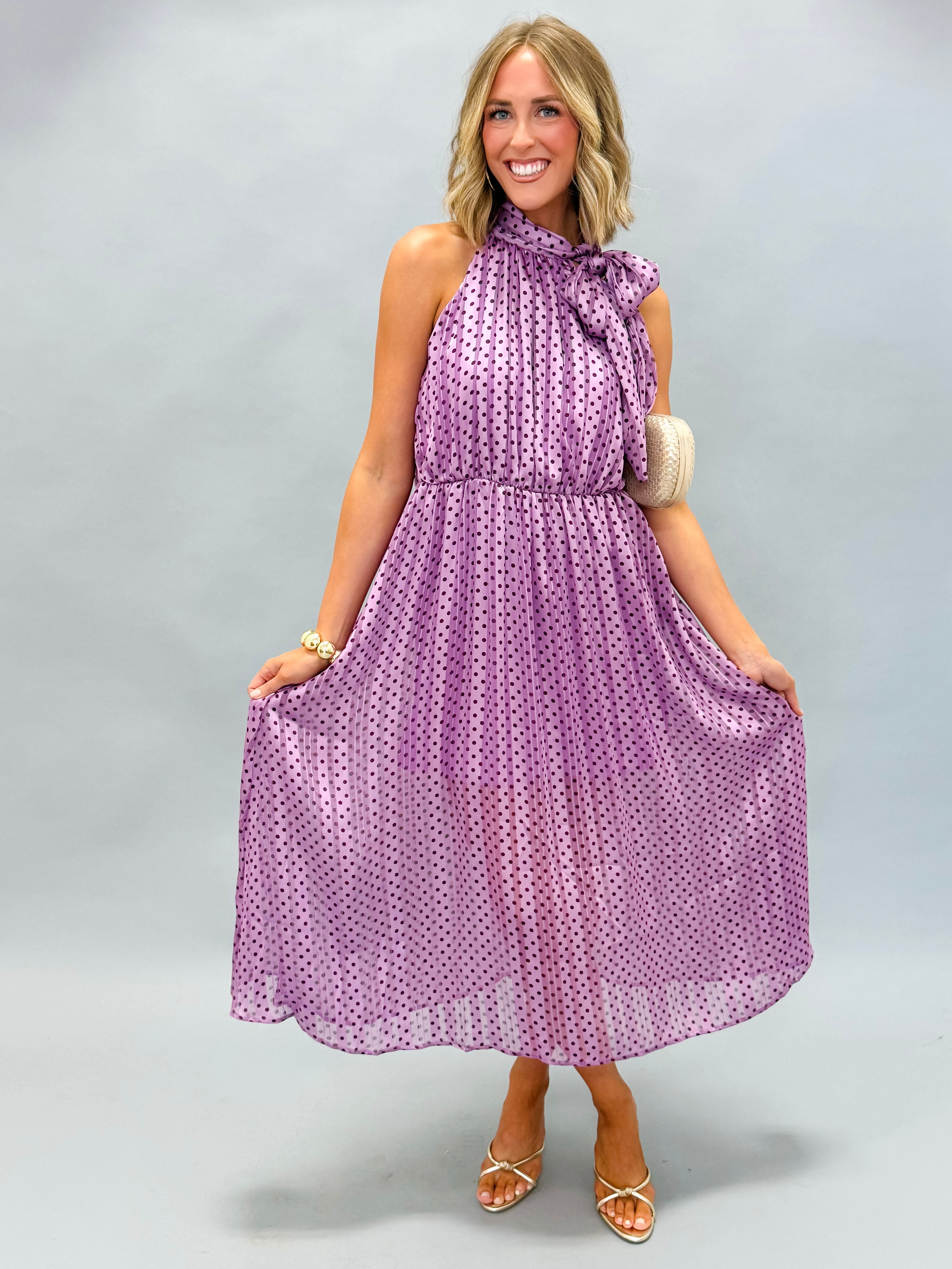 Penelope Polka Dot Bow Midi Dress