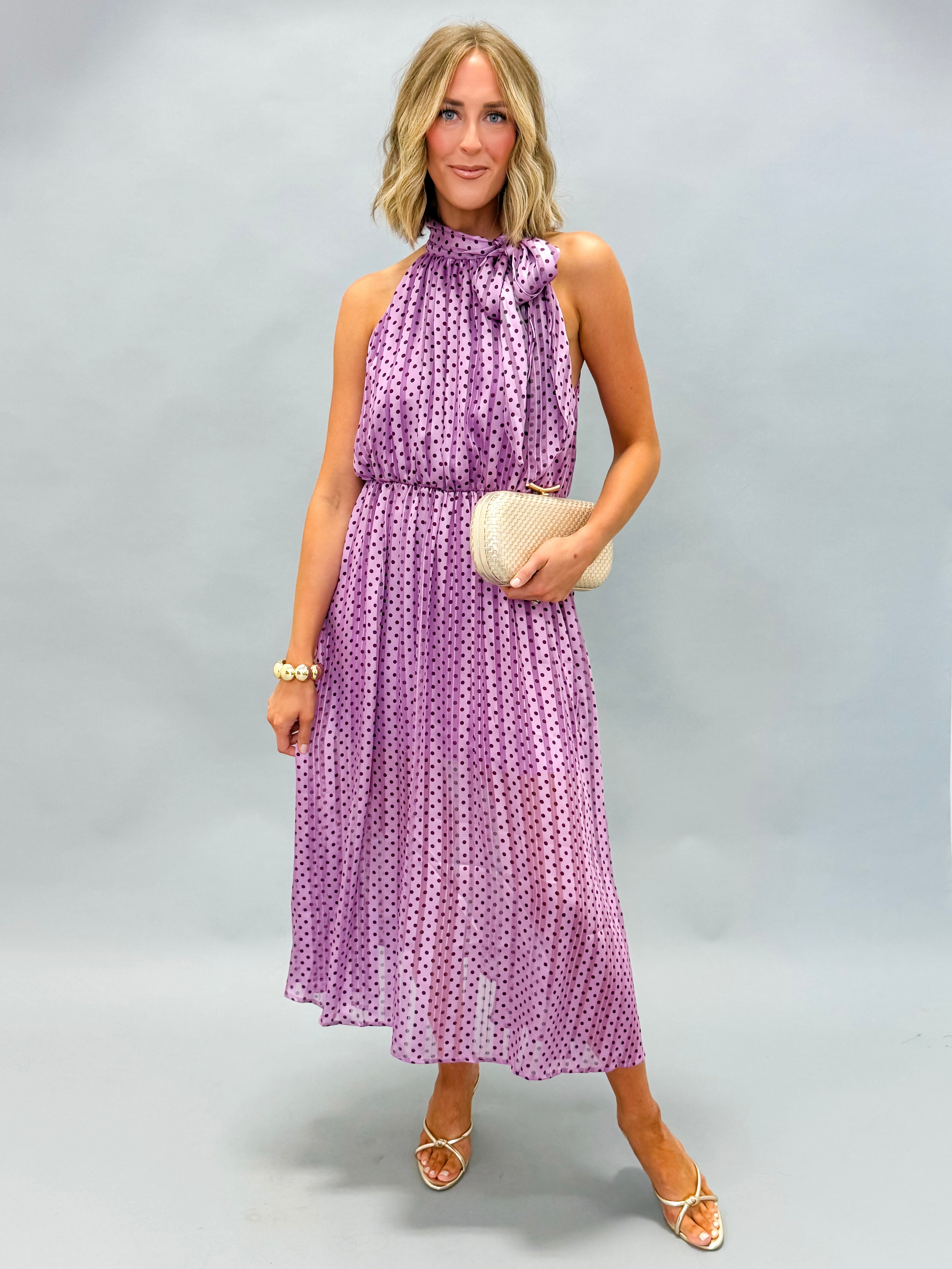 Penelope Polka Dot Bow Midi Dress
