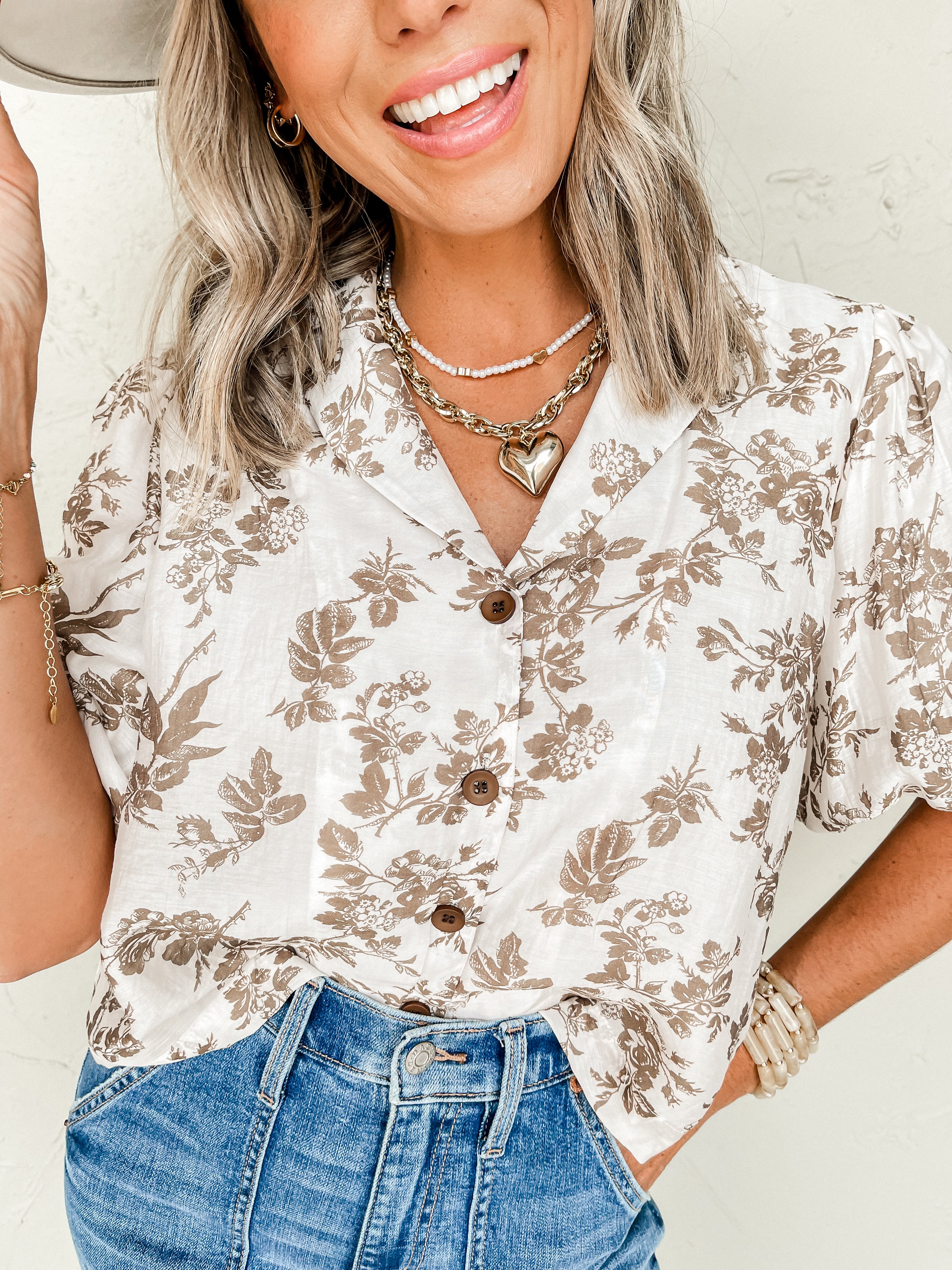 Perfect Harmony Floral Button Front Top