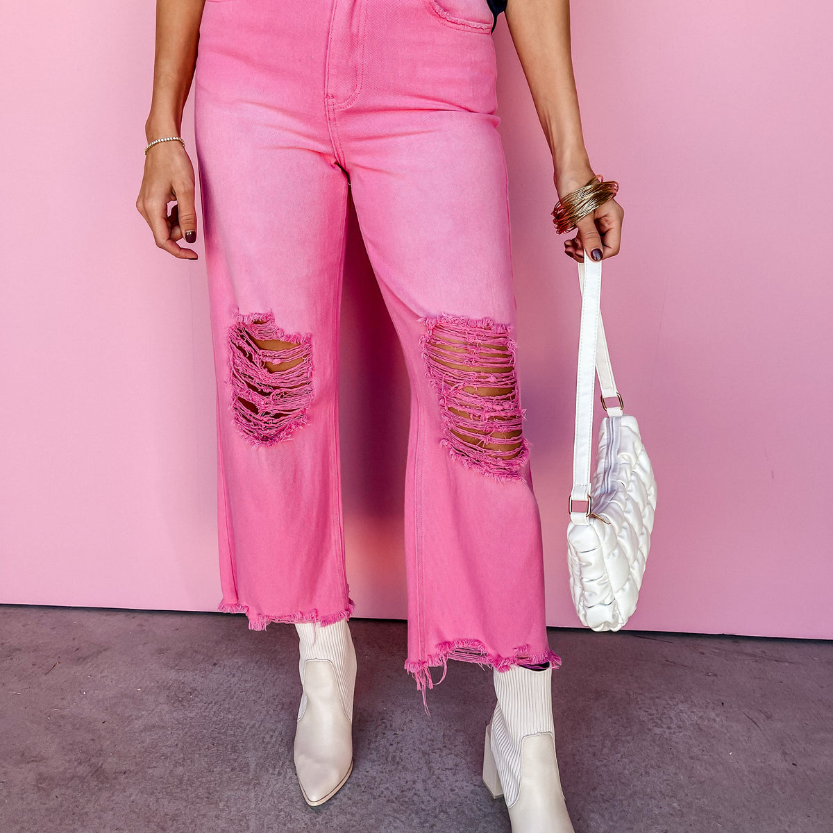 Pink Cropped Bootcut Pants